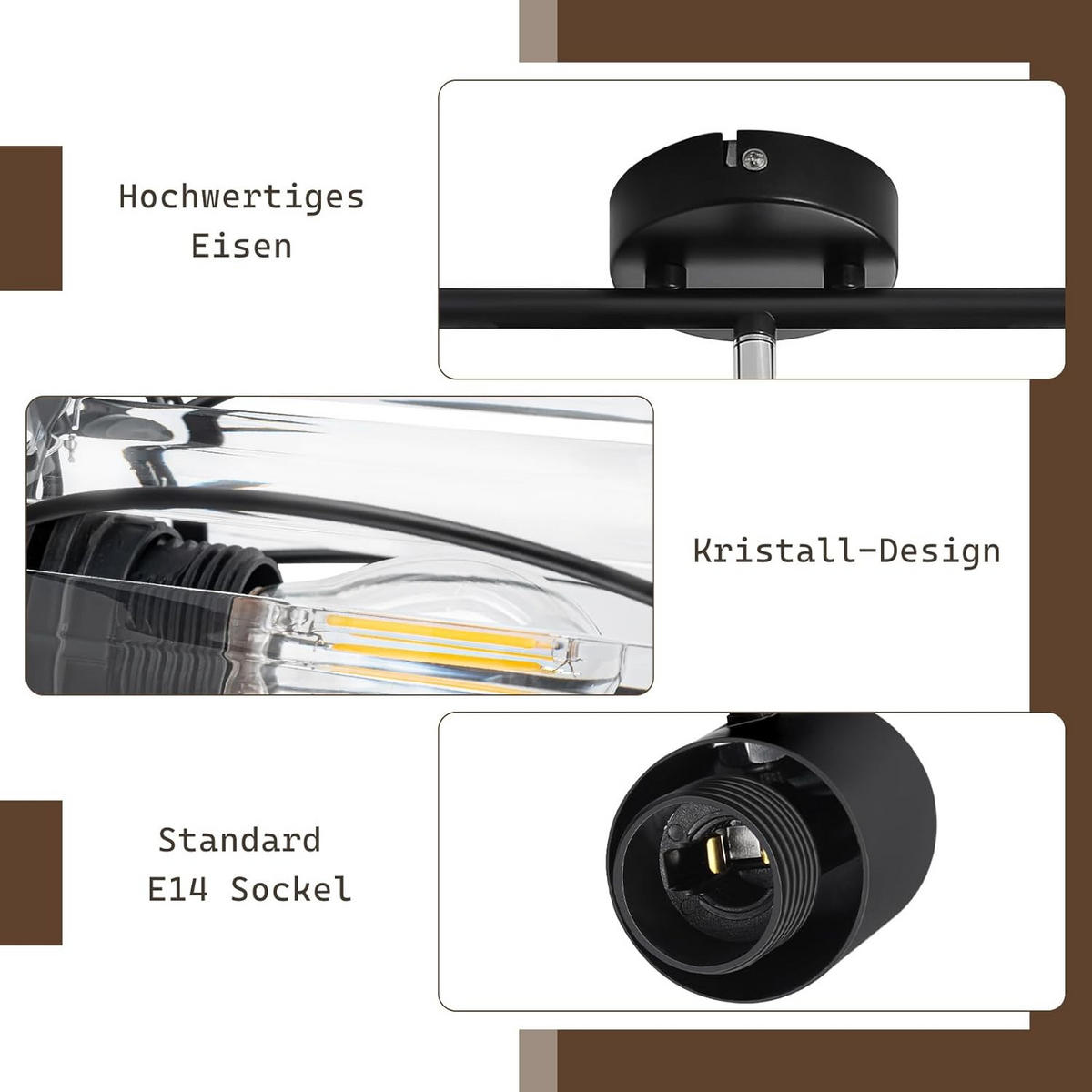 DECKENSTRAHLER Strahlinde 16/21/40 cm - Schwarz, Glas (40/16/21cm) - ZMH