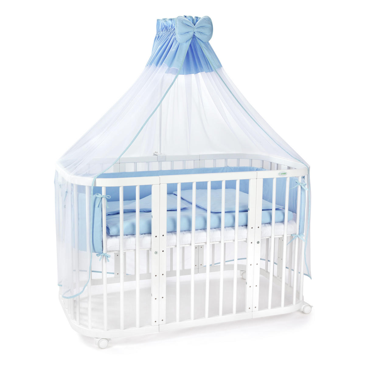 BABYBETT WHITE, 7in1 mit Matratze - Blau/Weiß, Holz (73/123cm) - waldin