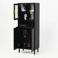 VITRINE aus MDF 60x35x160 cm Schwarz mit gehärteten Glastüren, verstellbarem Einlegeboden und Kippschutz - Schwarz, Holzwerkstoff (60/160/35cm) - Modfu