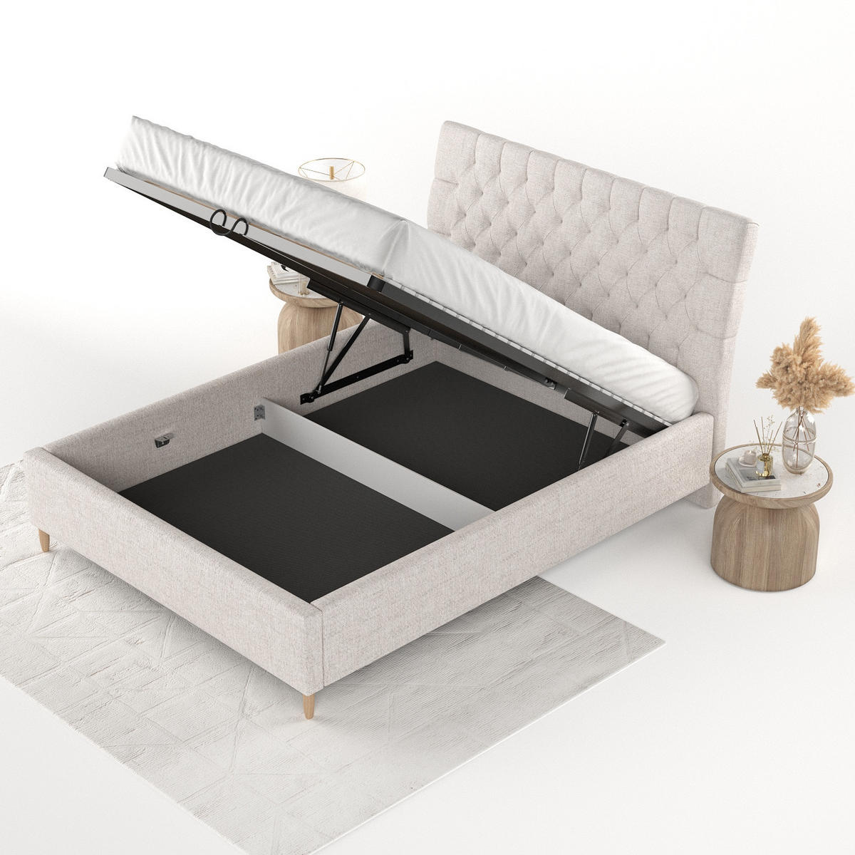 POLSTERBETT Lira 180/200 cm Hellbeige im Neve Stoff - Sandfarben/Naturfarben, Holz/Holzwerkstoff (180/200cm) - AltaBeds