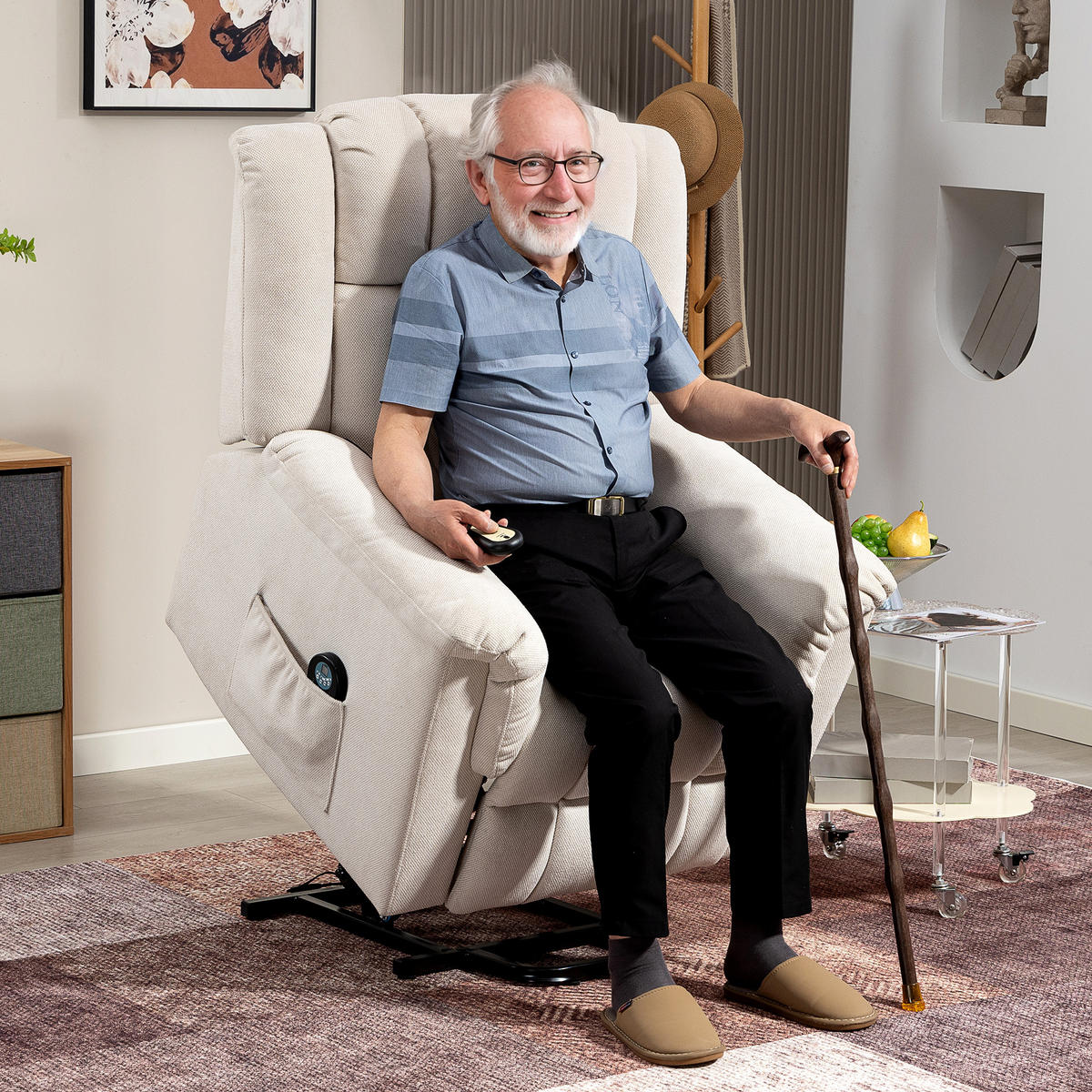 RELAXSESSEL Fernsehsessel Elektrisch Verstellbar Massagesessel mit Aufstehhilfe - Beige, Textil (85/104/91cm) - HOMCOM