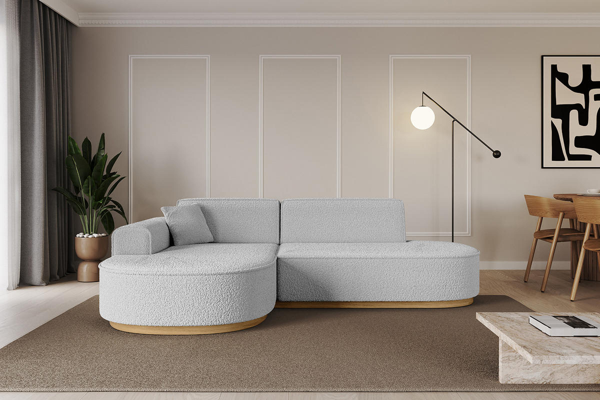 ECKSOFA Ottomane Links MARI-L1-v2 - 243x171x83 cm Hellgrau Bouclé - Hellgrau, Holzwerkstoff/Textil (243/171cm) - ALTDECOR
