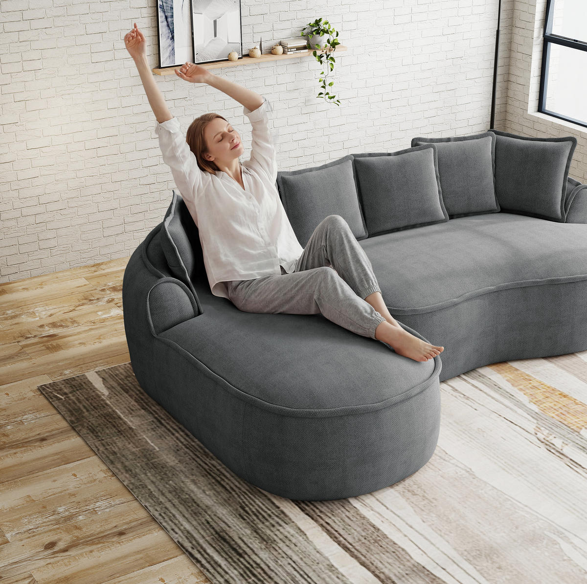 MODULSOFA rahmenlos Chenille Grey - Grau, Textil (164/252cm) - Meubliv
