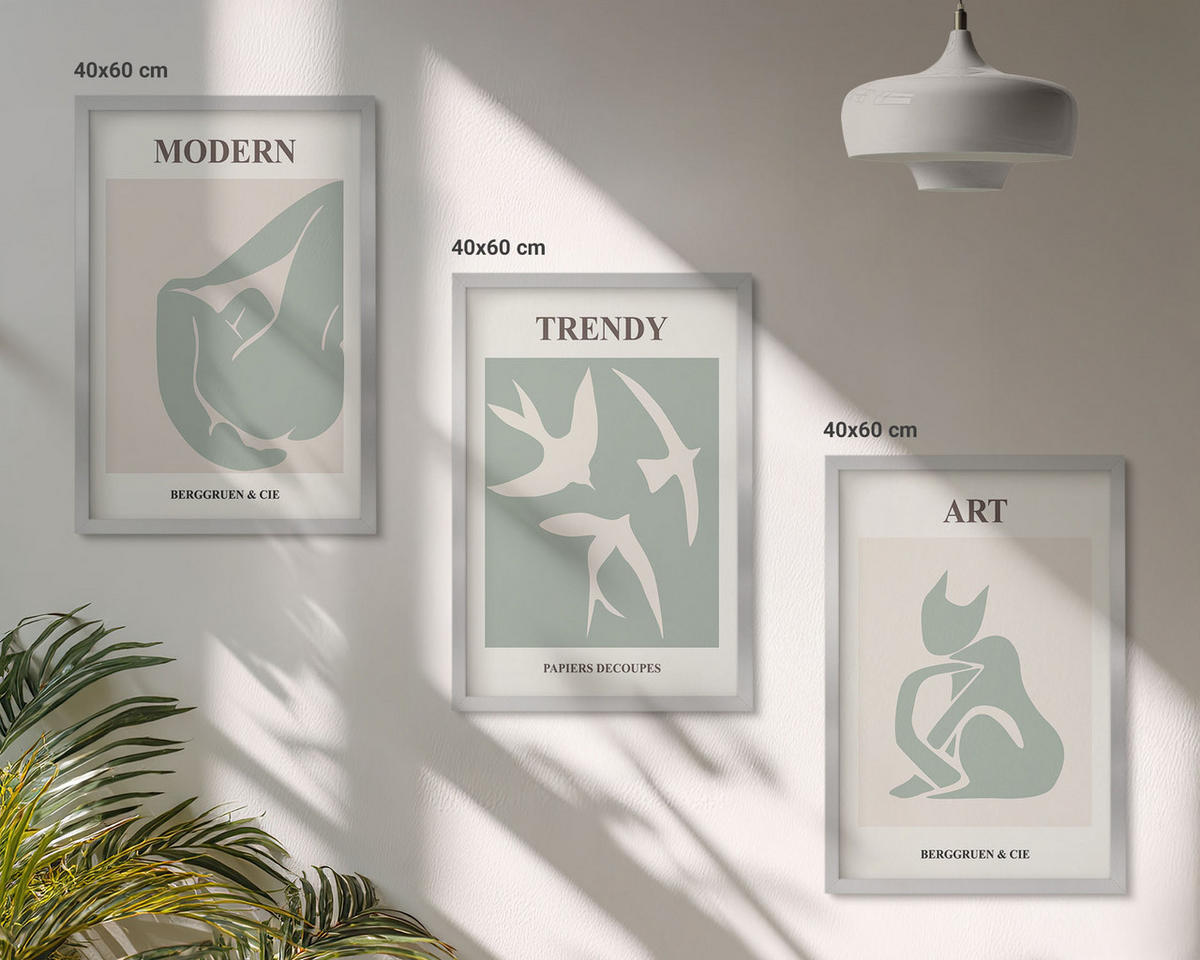 WANDBILDER 3er Set - 40x60 cm Silberner Rahmen - Matisse abstrakte Figuren - Silberfarben, Kunststoff (40/60cm) - ArtPrintCave