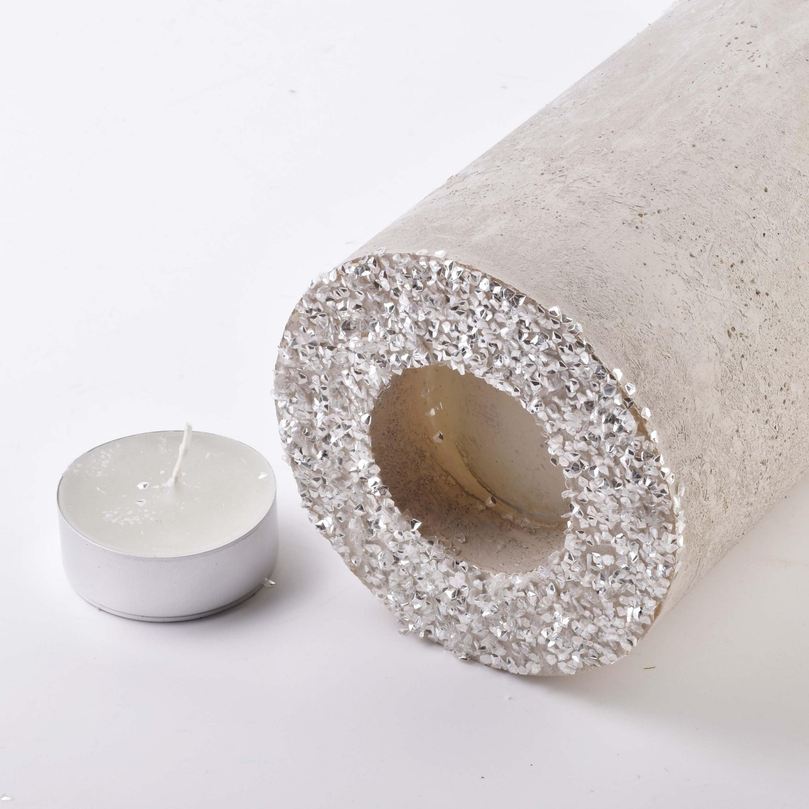 TEELICHTHALTER Diamond Grau 12/12/36 cm Naturmaterial - Hellgrau, Naturmaterialien (36cm) - Mondex