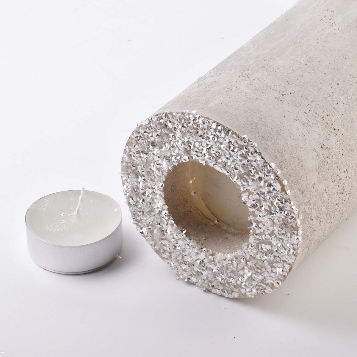 TEELICHTHALTER Diamond Grau 12/12/36 cm Naturmaterial - Hellgrau, Naturmaterialien (36cm) - Mondex