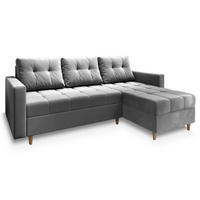 ECKSOFA MILO L Hellgrau Plüsch-Stoff mit Schlaffunktion - Hellgrau, Holz (220/140cm) - MASSENO