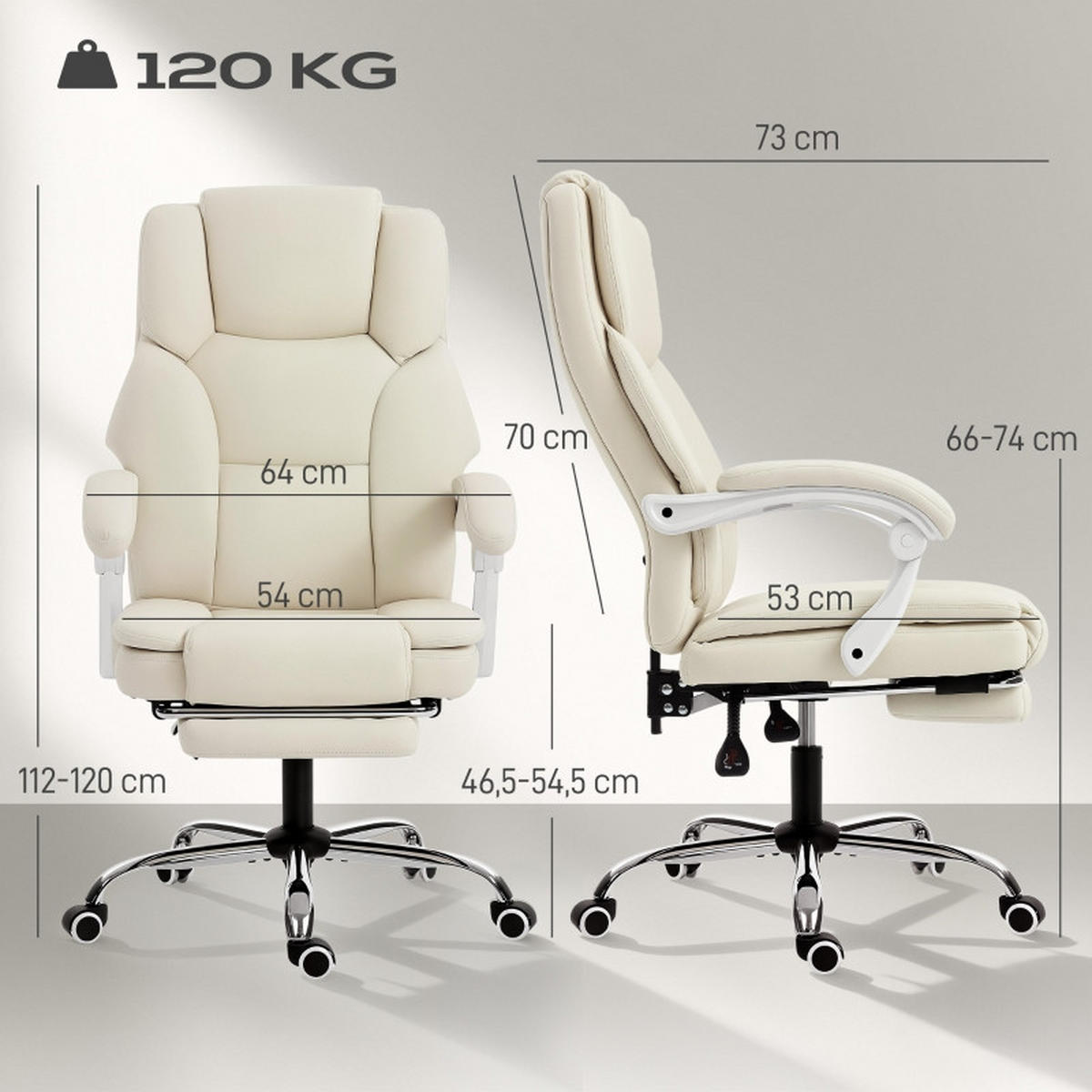 SNURRSTOLAR med fotstöd och vilfunktion, beige - Beige, Metall (64/120/73cm) - SHOPENTRA