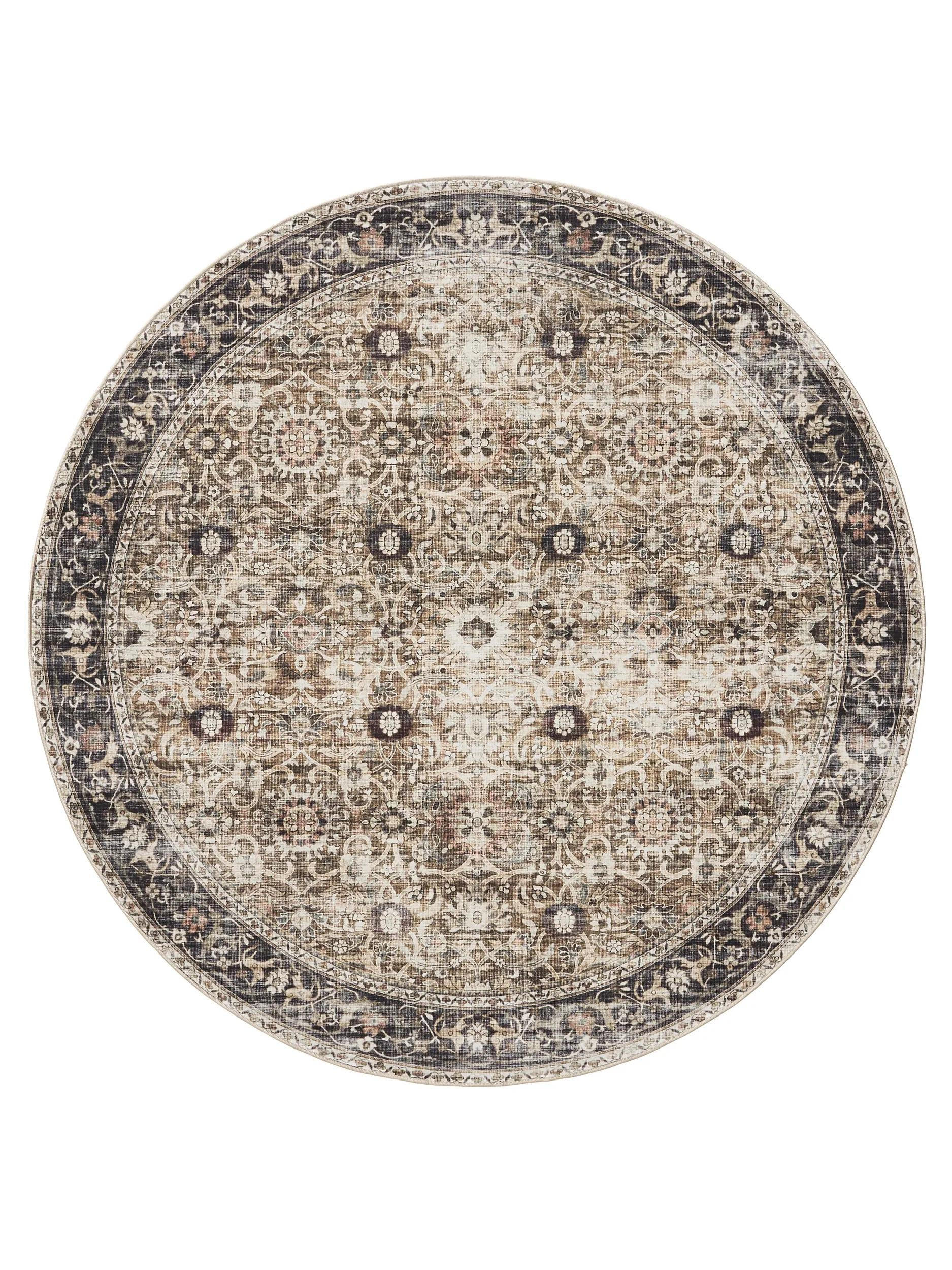 VINTAGE-TEPPICH George waschbar ø 120 cm rund - Taupe/Anthrazit, Kunststoff (120/120cm) - benuta