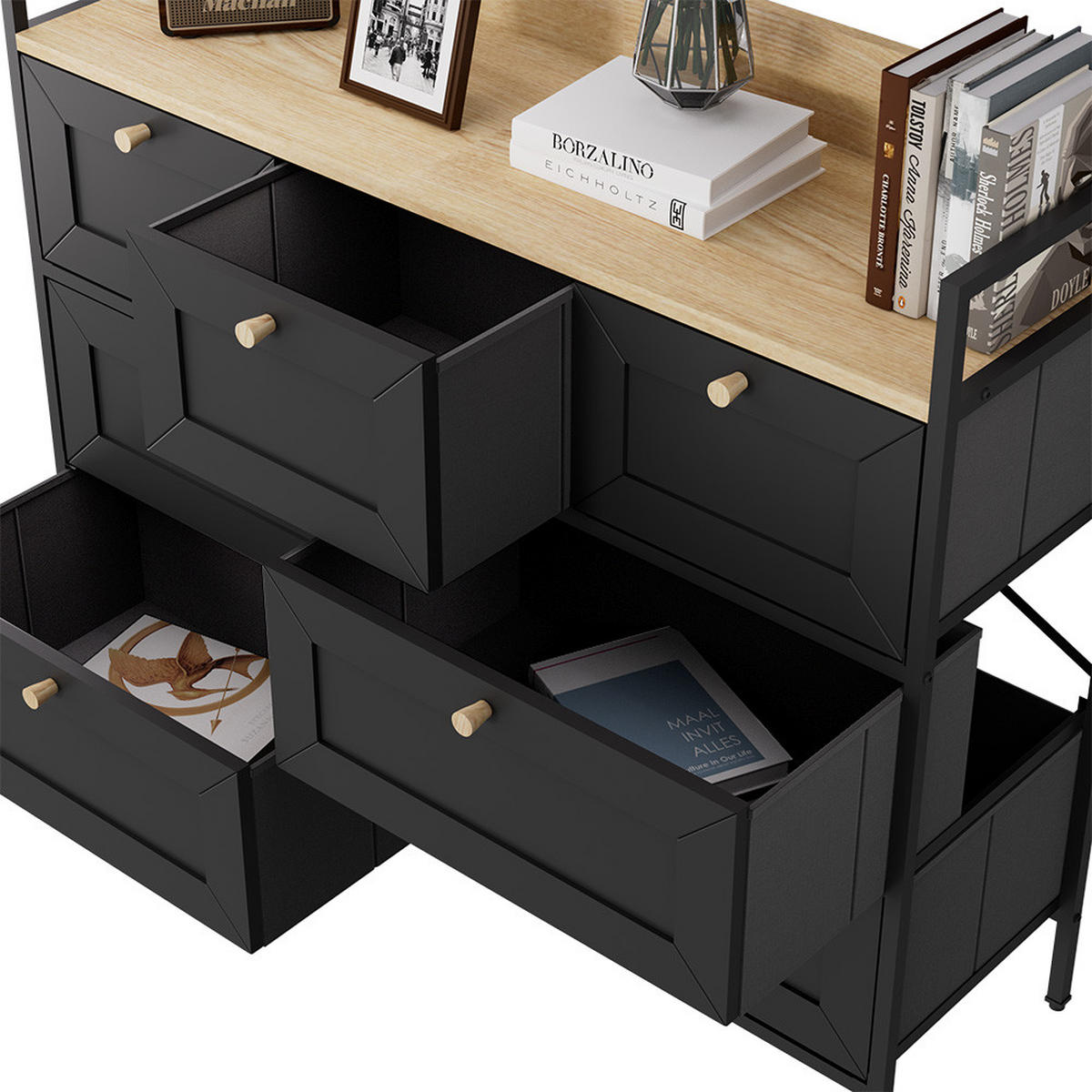 KOMMODE Belaro Schwarz 98 x 85 cm mit 7 Schubladen - Schwarz, Holzwerkstoff (98/85/30cm) - Vicco