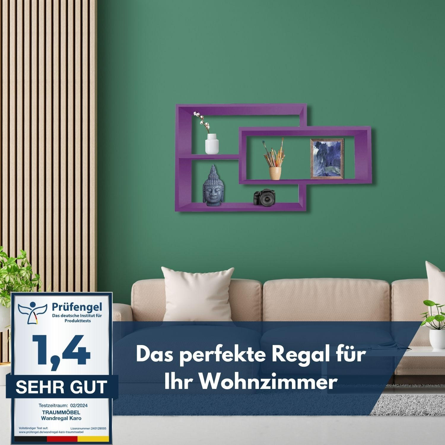 SCHWEBEREGAL KARO Lila - Lila, Holzwerkstoff (20/59/104cm) - Mein-Regal