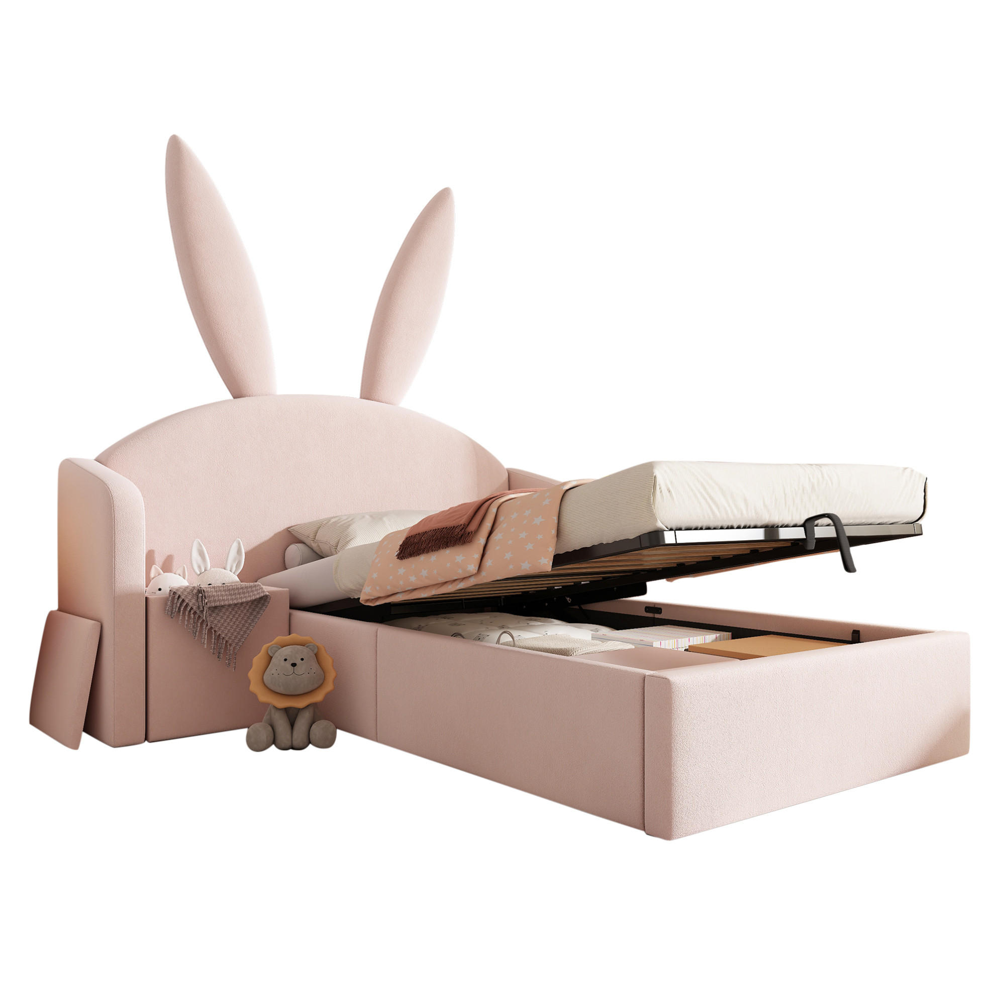 POLSTERBETT 90/190 cm Rosa aus Samt mit Nachttisch - Rosa, Textil (90/190cm) - OKMYHOME