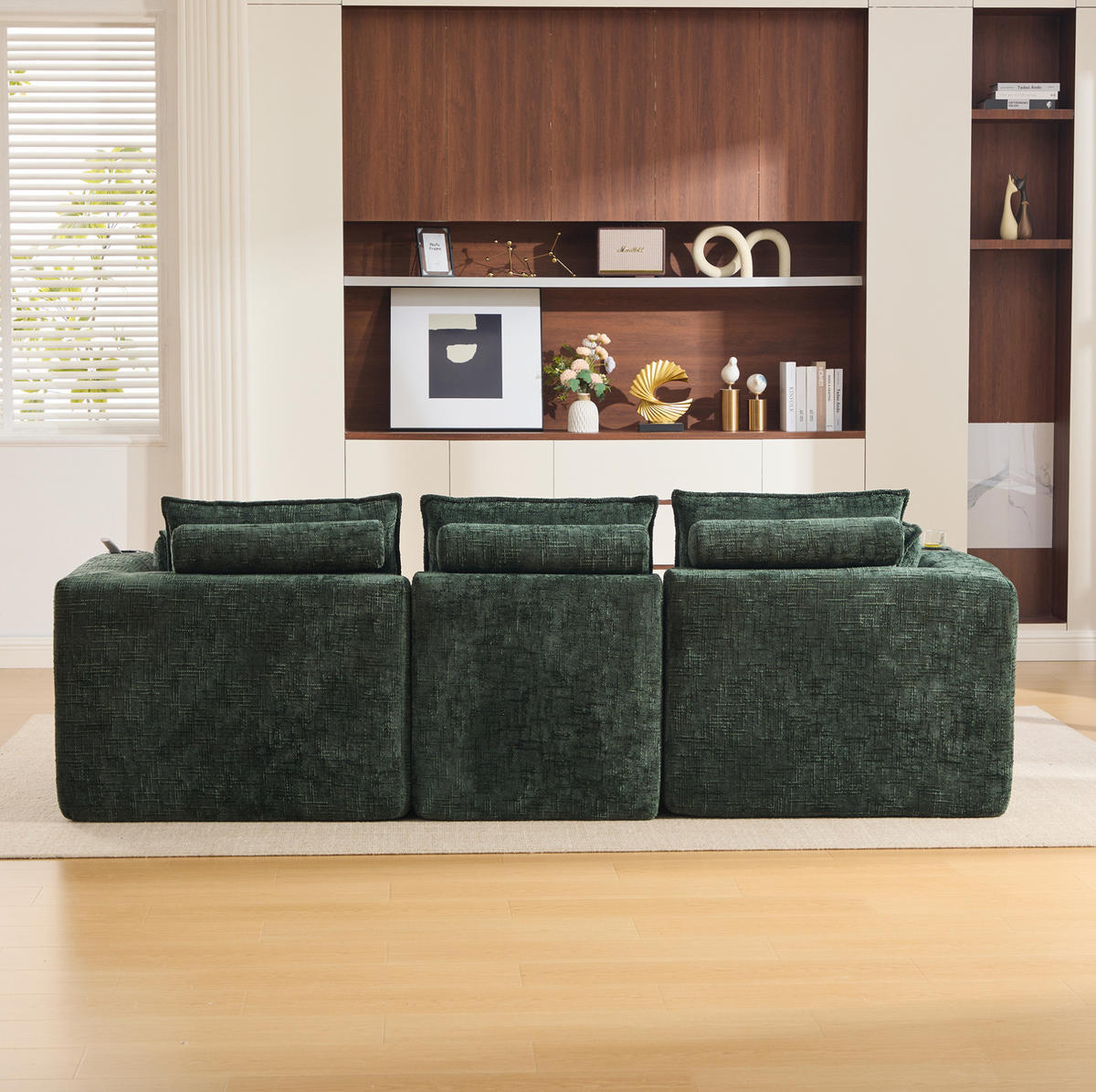 ECKSOFA 256/161/75 cm grün aus Chenille mit Seitentaschen - Grün, Textil (161/256cm) - OKWISH