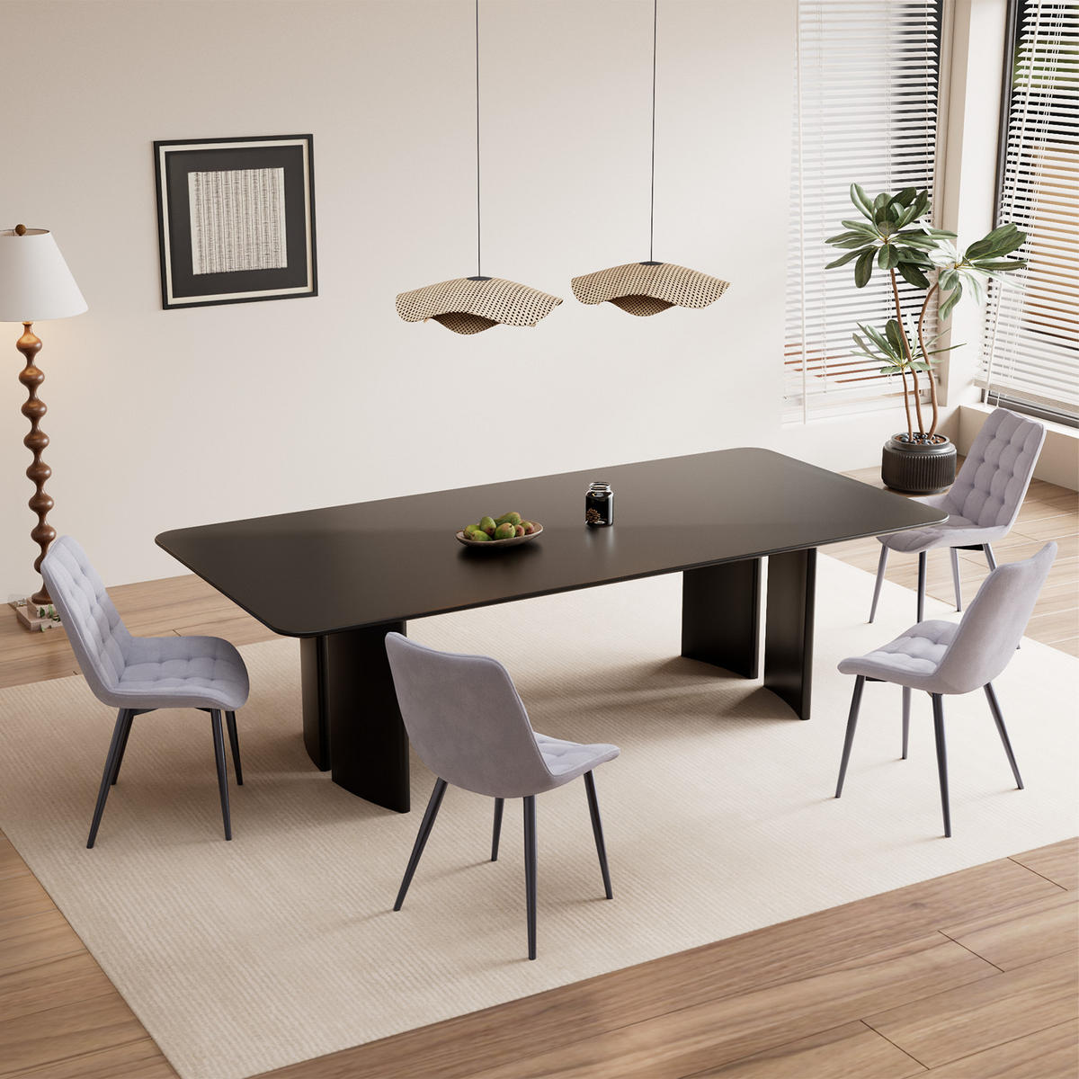 STUHL-SET 4 Stück Samt-YZ2 - Hellgrau, Textil (53/88/62.5cm) - HOMAVO