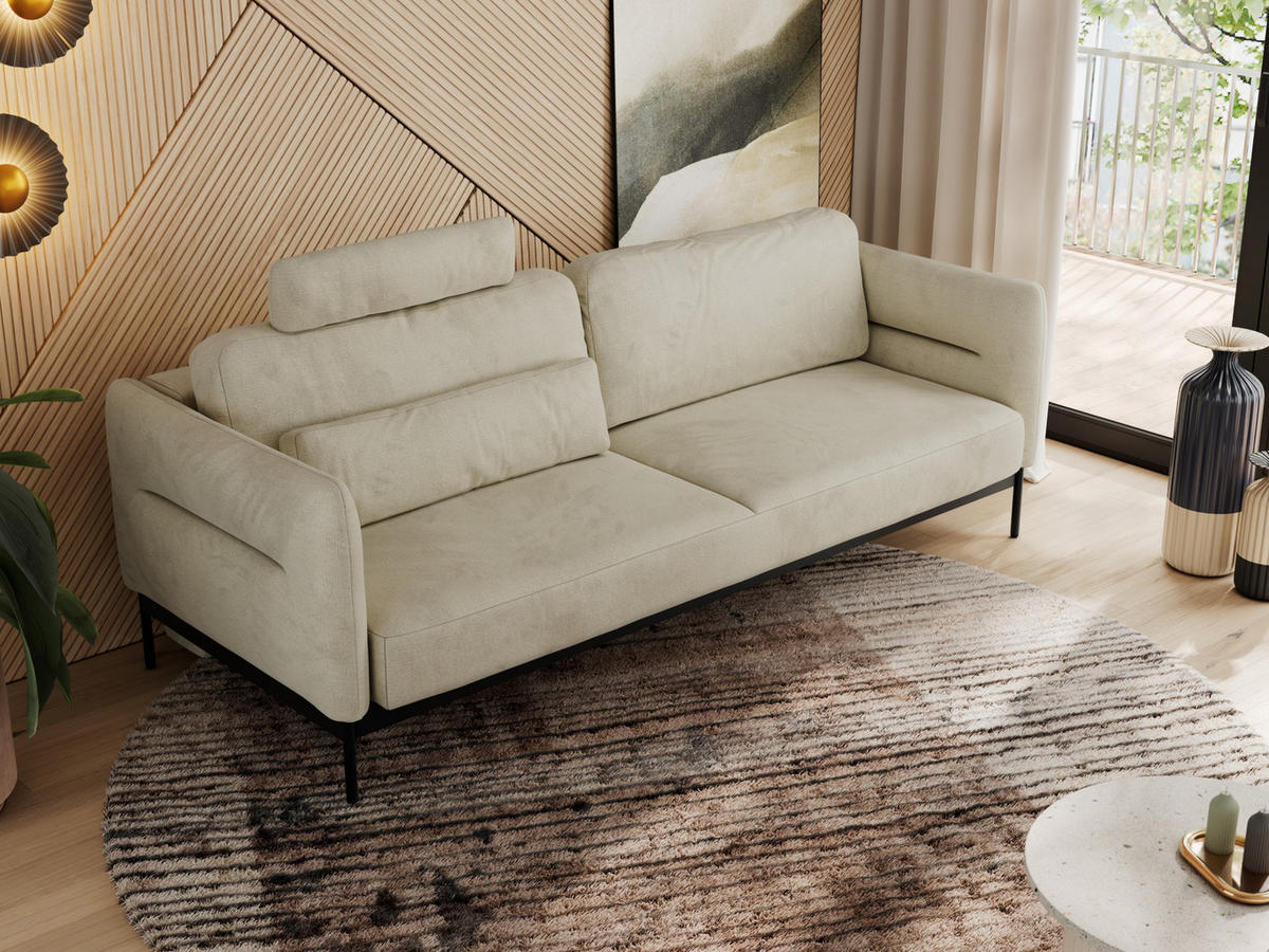 SOFA SALENTO Beige Velvet - Beige/Schwarz, Textil/Metall (221/82/101cm) - MKS