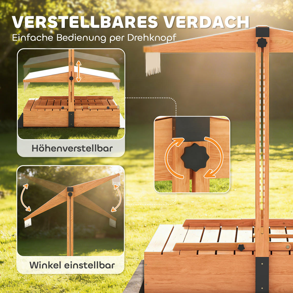 SANDKASTEN Tannenholz Polyester Braun - Braun, Holz (184/110/120cm) - AIYAPLAY