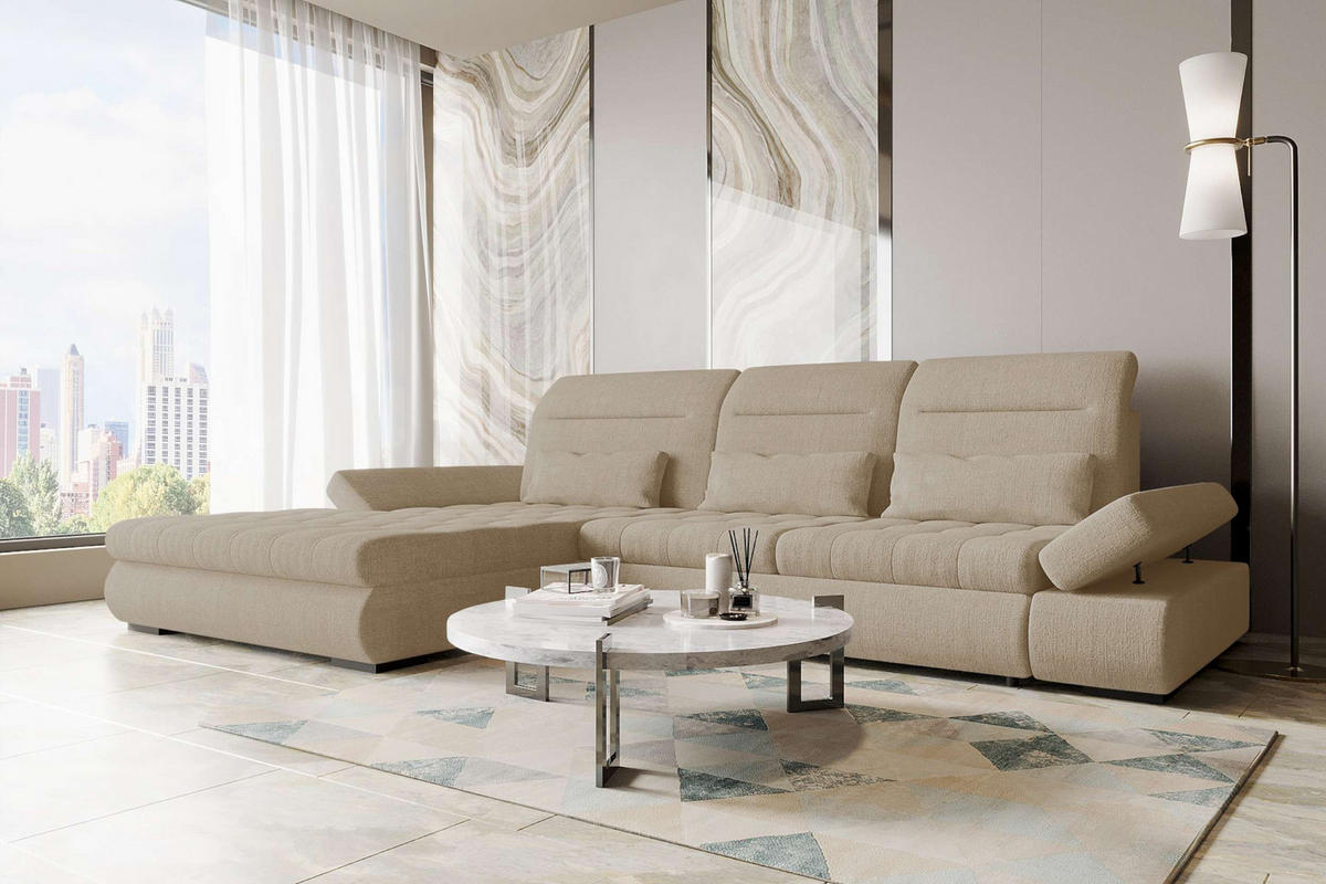 ECKSOFA Toscana Plus Velours inkl. Schlaffunktion - Creme, Textil (179/300cm) - 99rooms