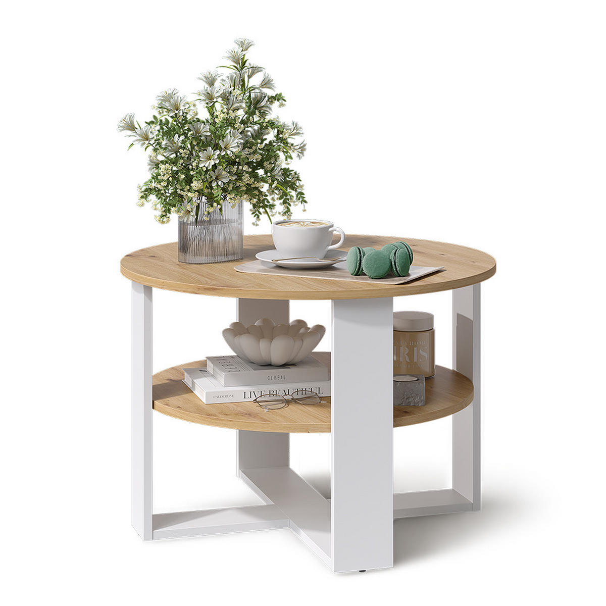 COUCHTISCH Romeo, Weiß/Artisan-Eiche, 68 x 68 cm - Weiß/Eiche Artisan, Holzwerkstoff (68/68/47cm) - Vicco