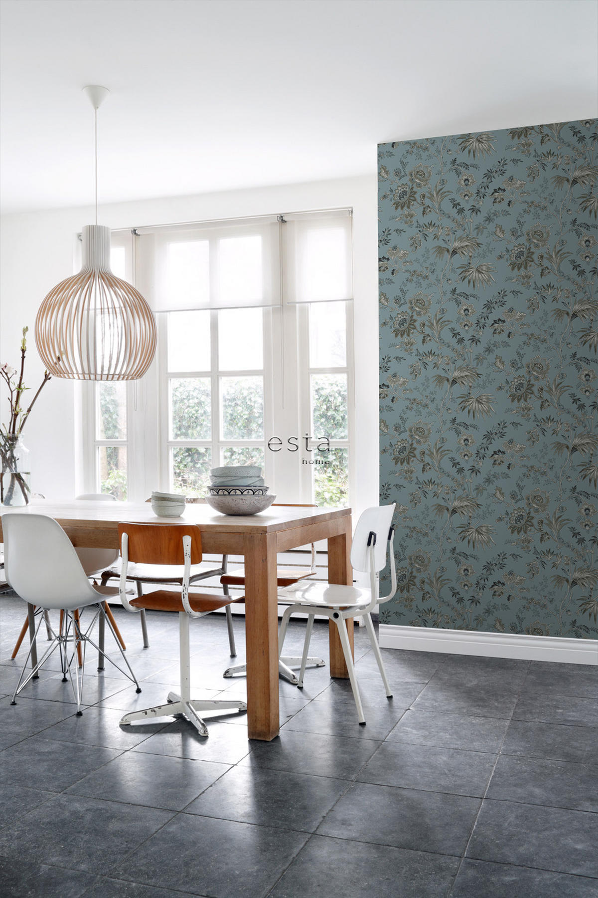 TAPETE Blumenmuster 50 x 900 cm - Blau, Papier (50/900cm) - ESTAhome