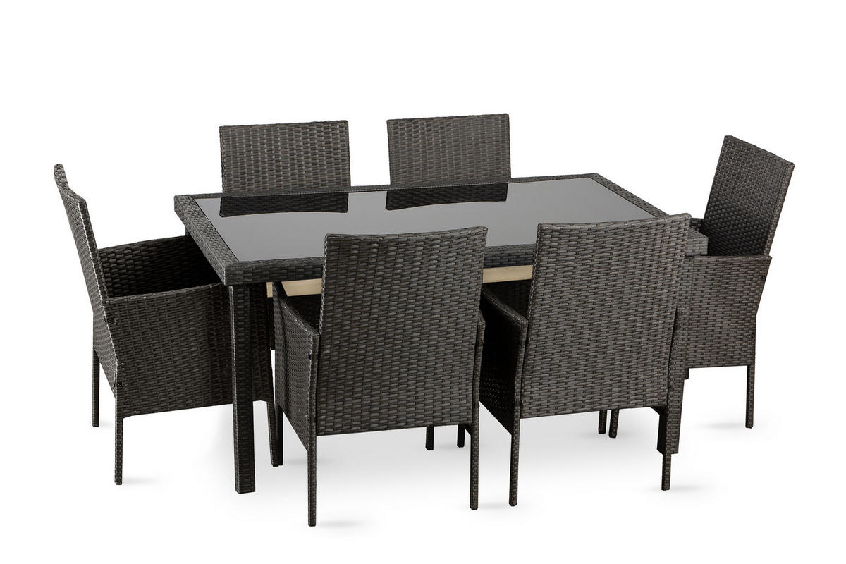 GARTENGARNITUR SCILLOS Tisch und Stühle 7-tlg, braun beige - Beige/Braun, Kunststoff - KONSIMO®