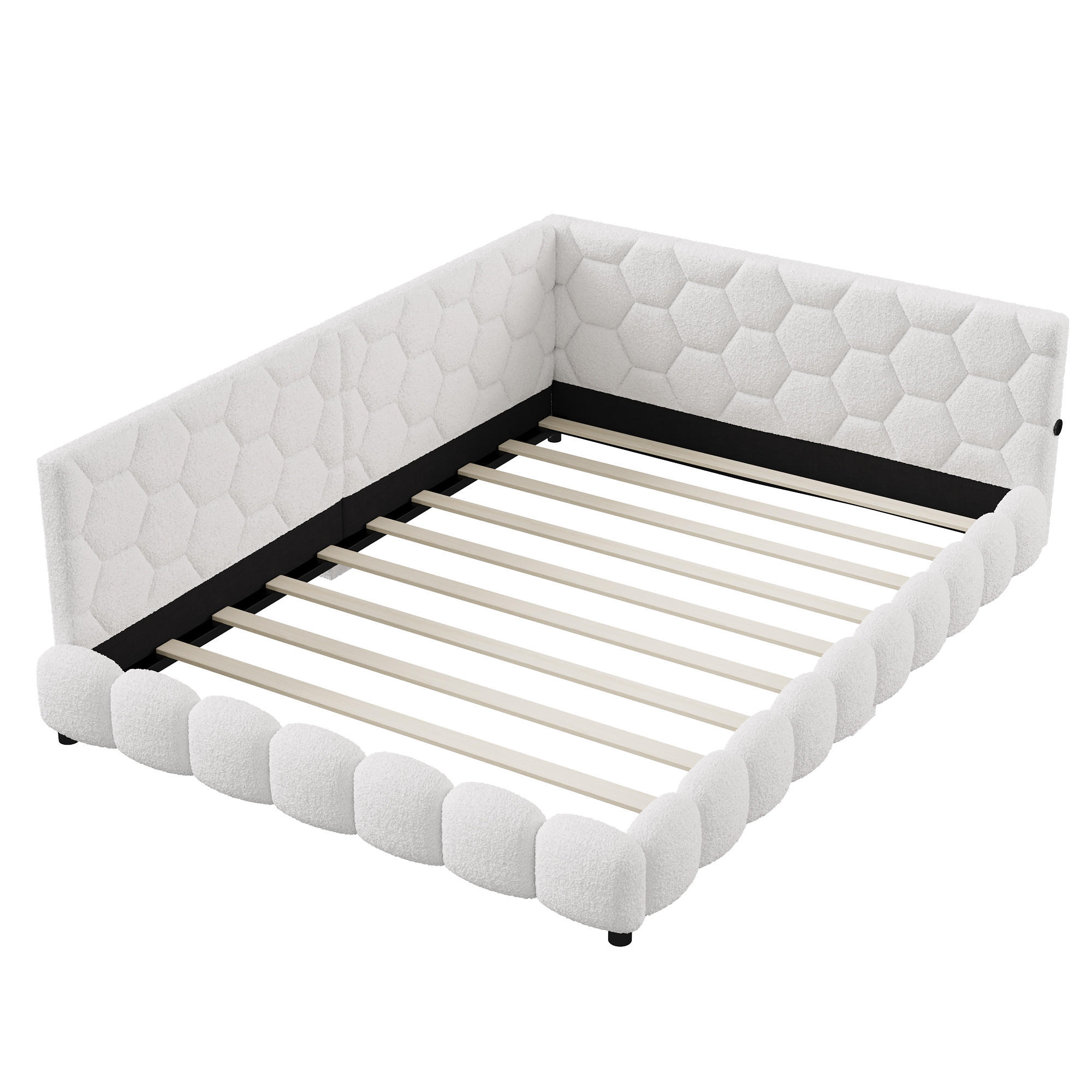 POLSTERBETT 140x200 cm mit LED, USB, Lattenrost, Weiß - Weiß, Holz (140/200cm)