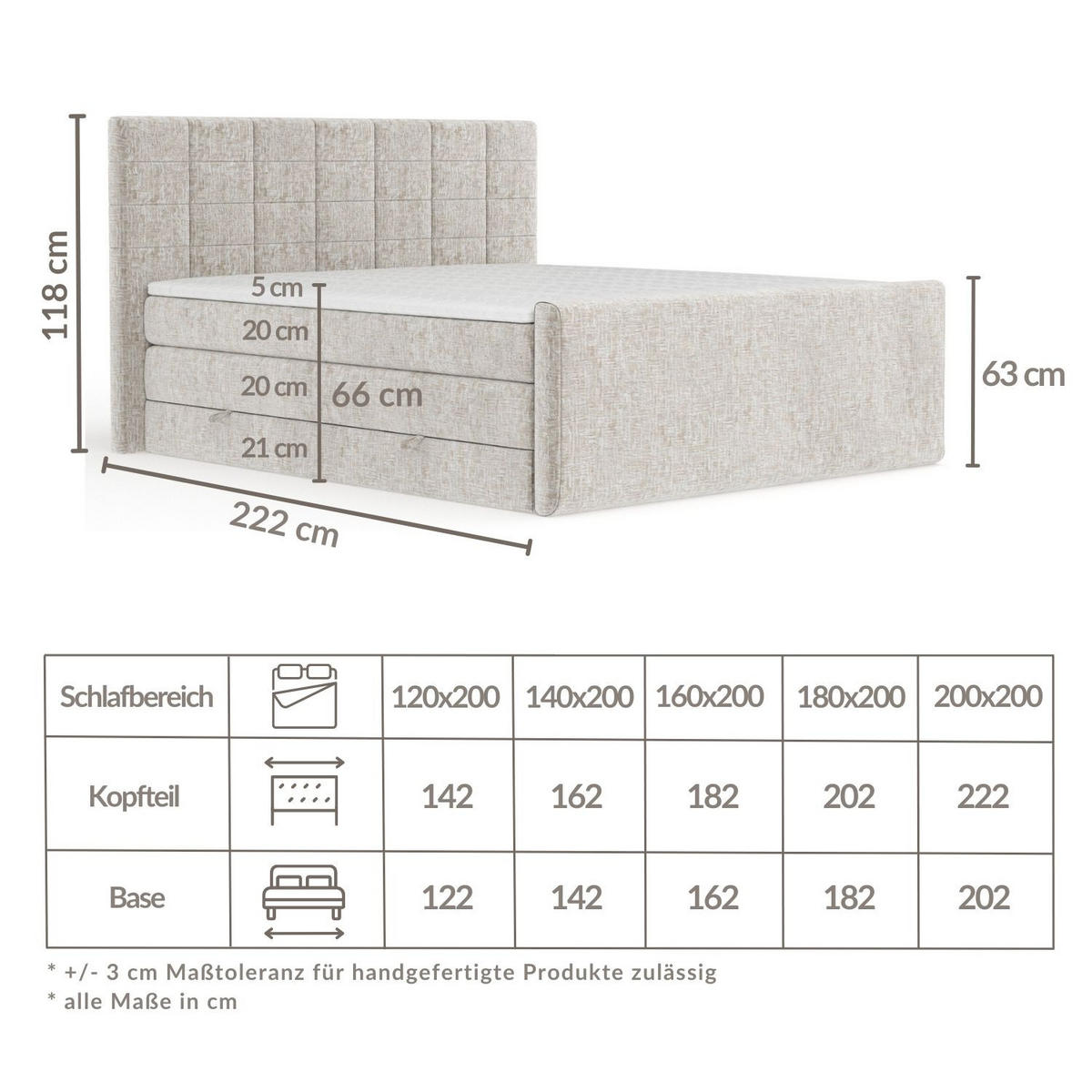 BOXSPRINGBETT Ava Beige 160/200 cm - Beige/Schwarz, Holz/Holzwerkstoff (160/200cm) - Maison de Reve