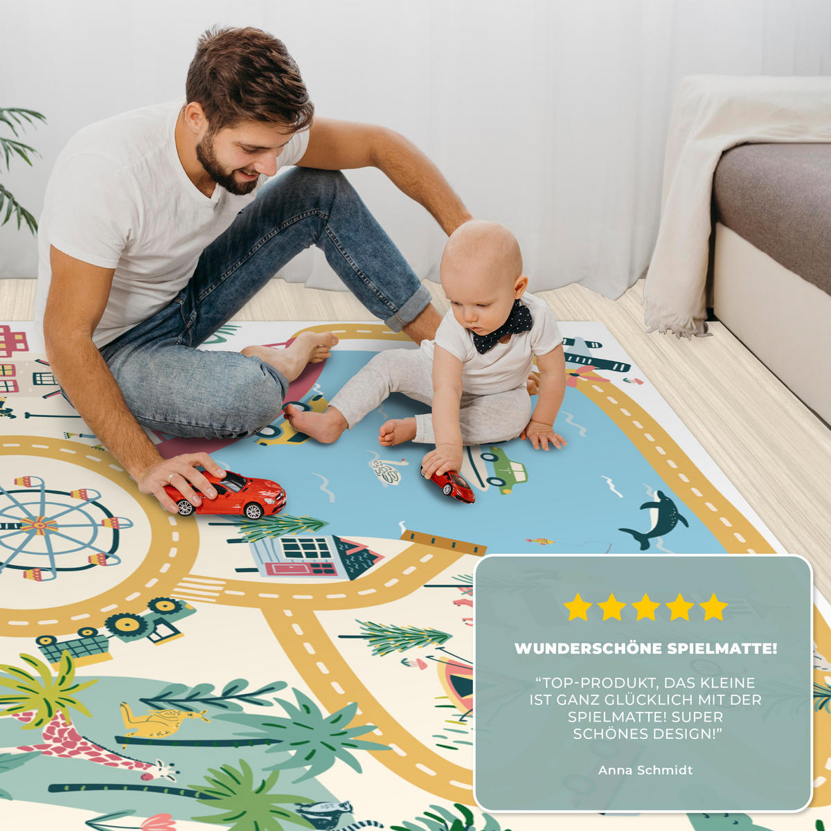 KINDERTEPPICH Riesenrad - Stadt - Tiere - Auto - Kinder 120x180 cm - Multicolor, Kunststoff (120/180cm) - MuchoWow