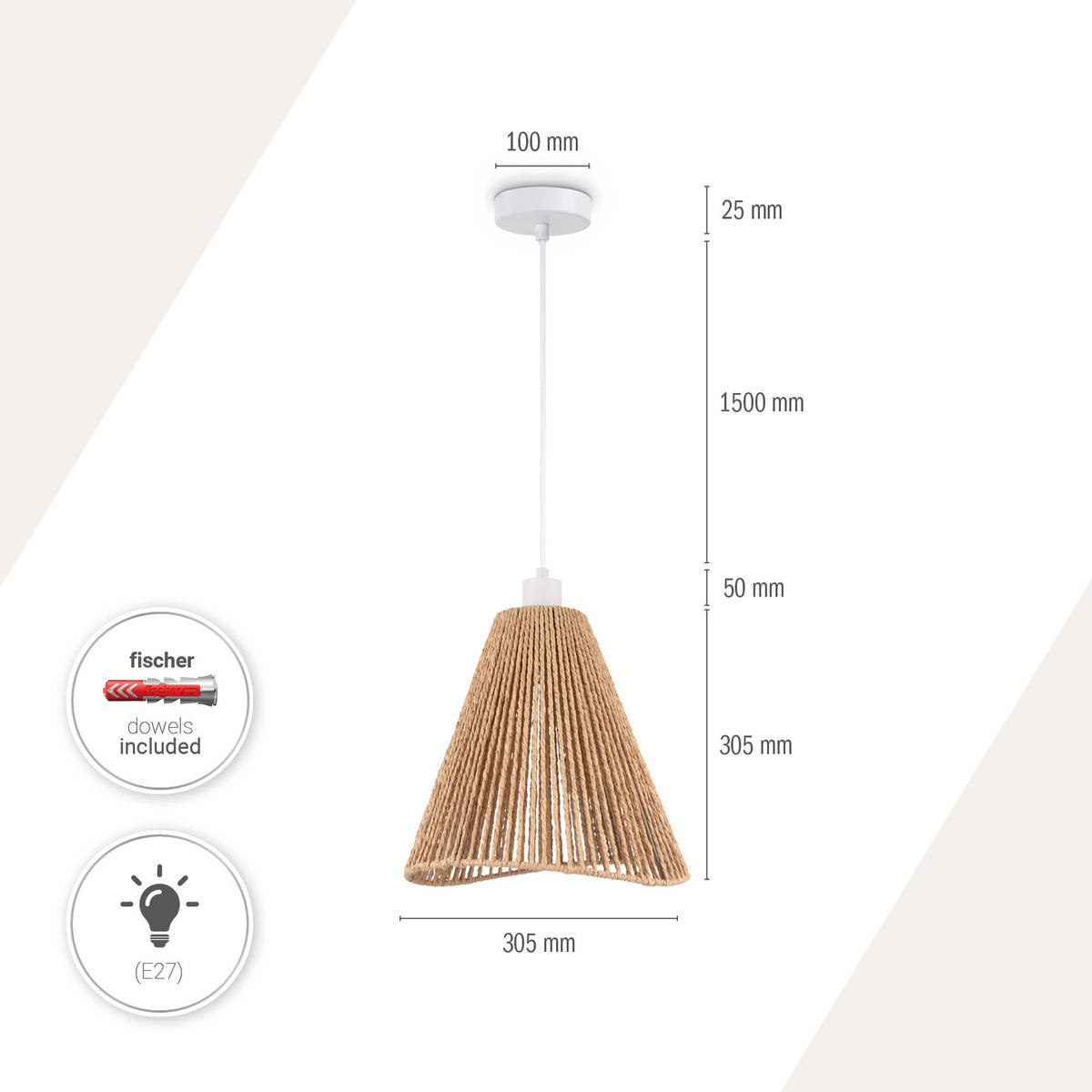 PENDELLEUCHTE Hugo - Weiß, Metall (30.5/30.5/35cm) - Paco Home