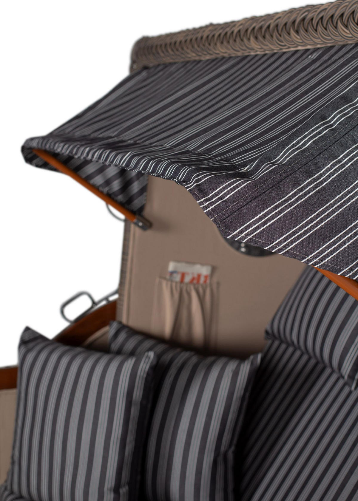 STRANDKORB Komplettset: Ammersee Mahagoni Bullauge - PE grau - Modell 500 - Grau, Holz/Kunststoff (125/165/80cm) - bene living