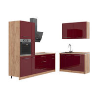 KUHINJA Fame-Line, Bordo visokog sjaja/Hrast zlatnog tona, 220 x 120 cm bez radne ploče - hrast medunac/bordo, drvni materijal (220/206.8/51.6cm) - Vicco