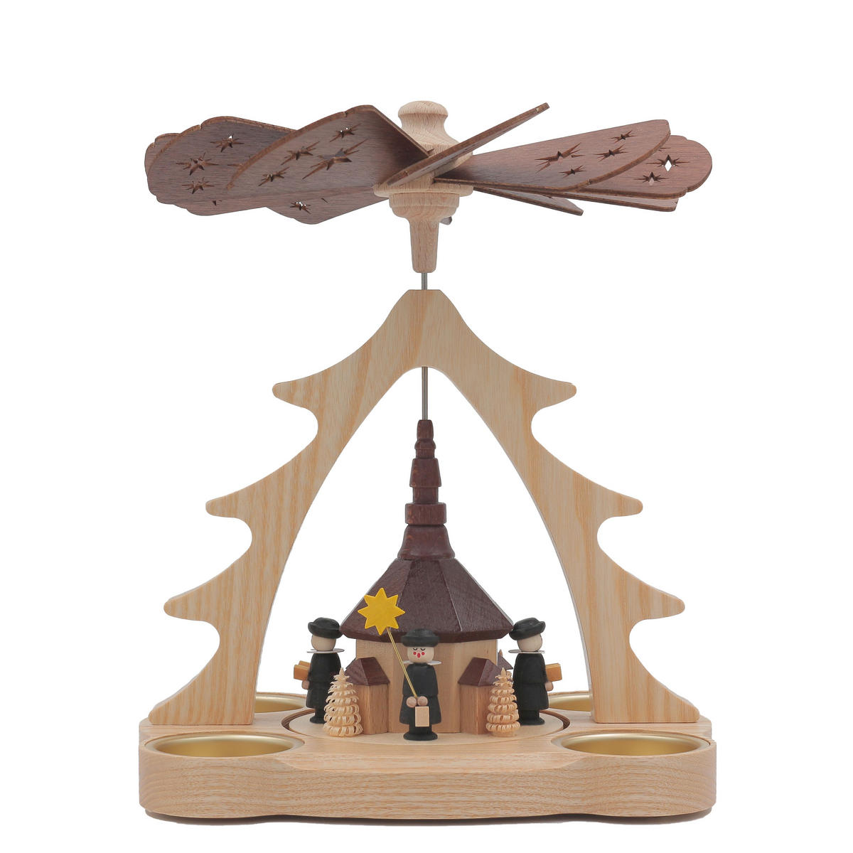 PYRAMIDE Seiffner Kirche für 4 Teelichter 14/18/22 cm - Multicolor, Holz (14/22/14cm)