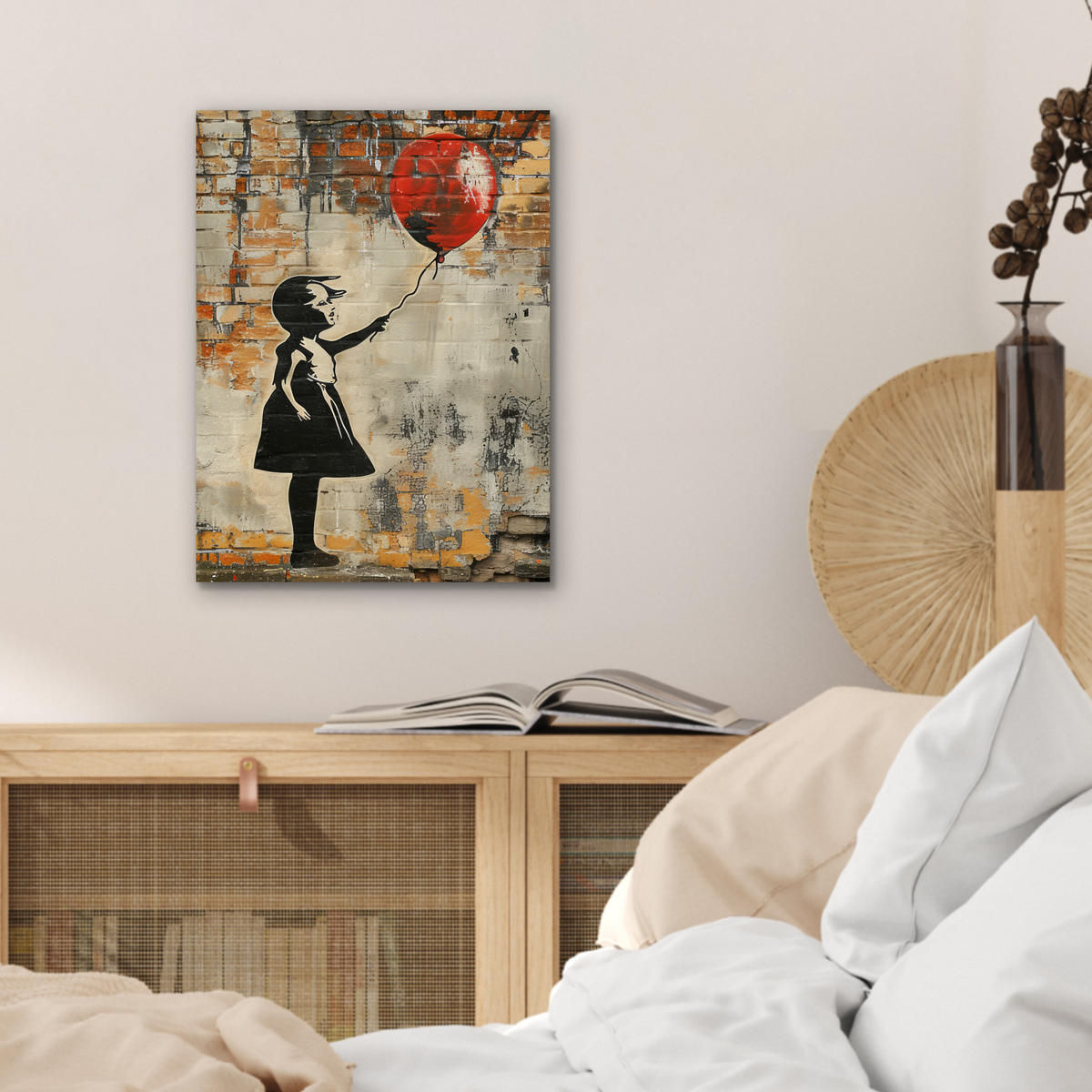 KOVOVÝ OBRAZ Graffiti - Banksy - Dievča - Street art 30x40 cm - piesková, kov (30/40cm) - MuchoWow