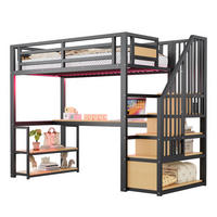 HOCHBETT 90/200 cm in Schwarz mit Aufbewahrungsleiter, Regal, Tisch, LED und Steckdose Metall-Design - Schwarz, Holzwerkstoff/Metall (90/200cm) - STILVORA