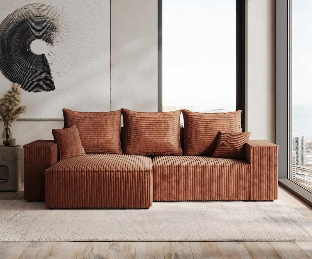 ROHOVÁ SEDAČKA SENSO, textil, Měděná - černá/měděná, dřevo/kompozitní dřevo (255/148cm) - AltaBeds