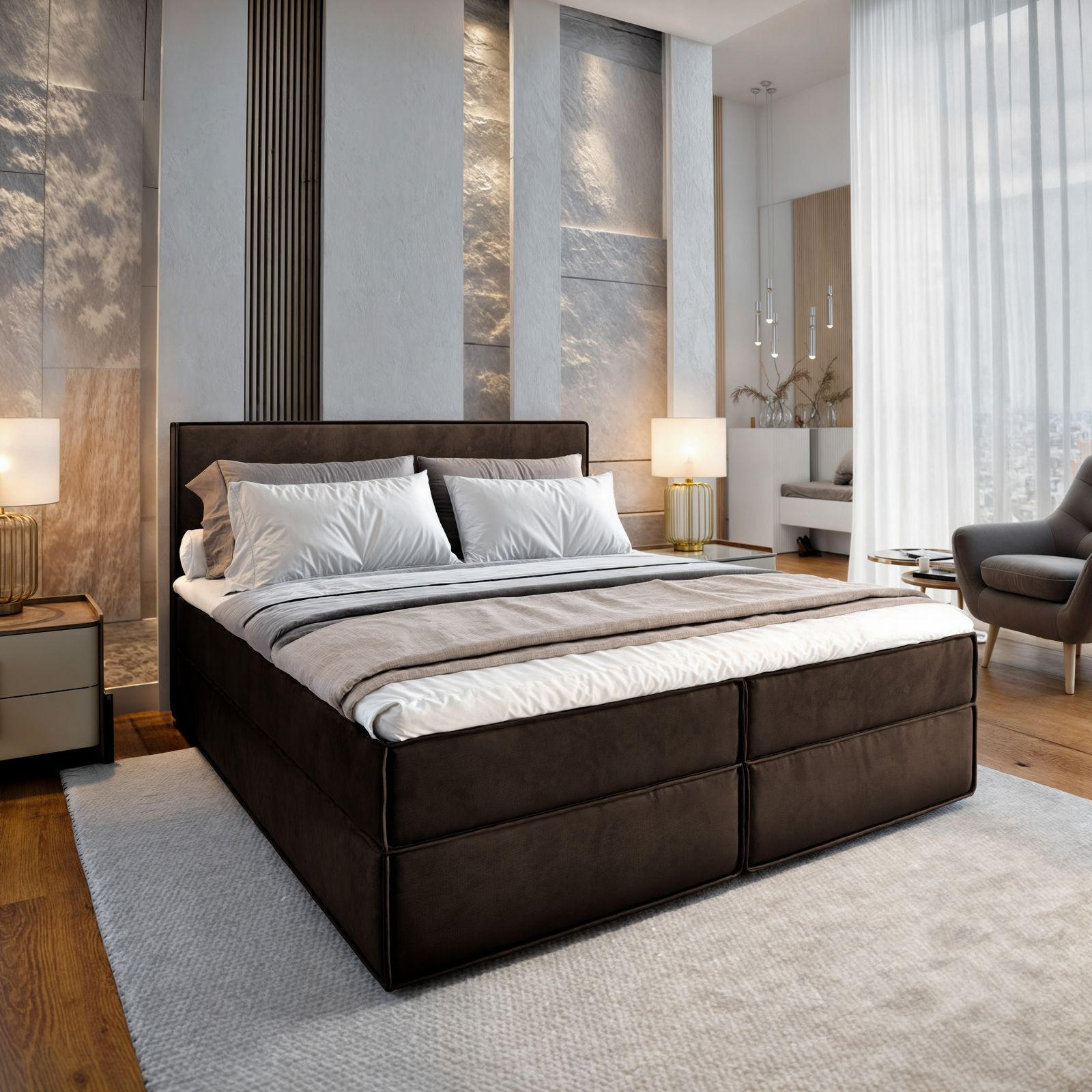BOXBETT PELLIO 140x200 cm mit Matratze und Topper - Braun - Braun, Holz (140/200cm) - MASSENO