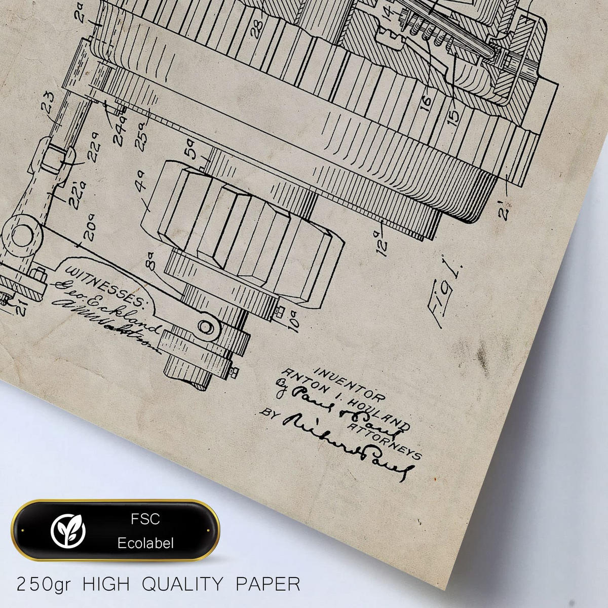 POSTER Set Mit 6 Plakaten Mit Maschinen Patenten Im Vintage Stil A3 & A4 Schwarzer Rahmen - Schwarz, Papier (29/3cm) - Nacnic