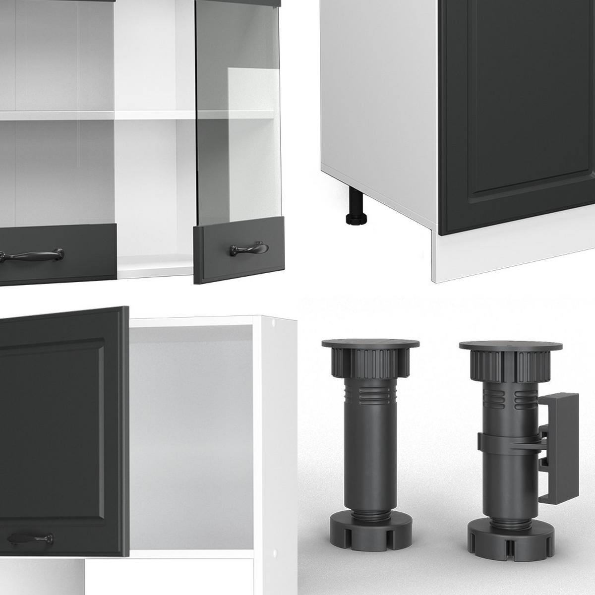 KÜCHENZEILE R-Line Anthrazit Landhaus/Weiß 300 cm mit Hochschrank AP Marmor - Anthrazit/Weiß, Holzwerkstoff (300/81.6/60cm) - Vicco