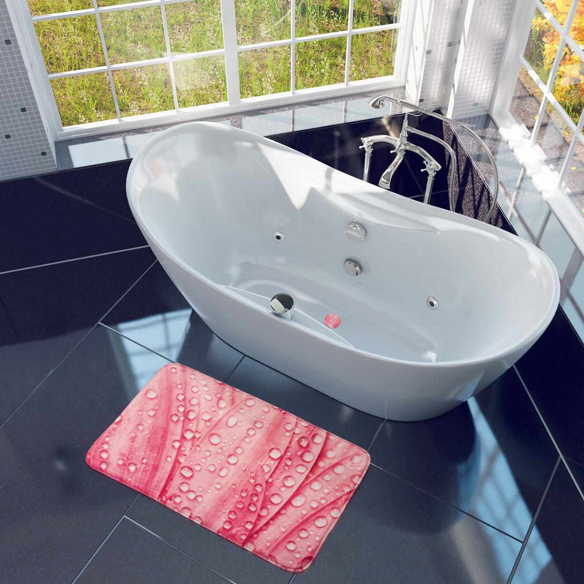 BADTEPPICH Pink Flower 50 x 80 cm - Pink, Textil (50/80cm) - Sanilo