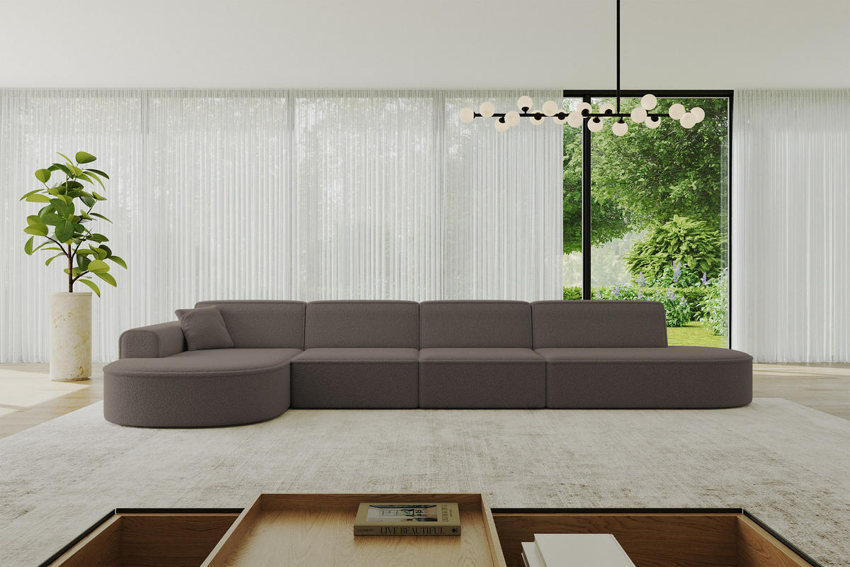 ECKSOFA Ottomane Links MARI-L3 - 413x171x79 cm Braun Bouclé - Schwarz/Braun, Holzwerkstoff/Kunststoff (413/171cm) - ALTDECOR