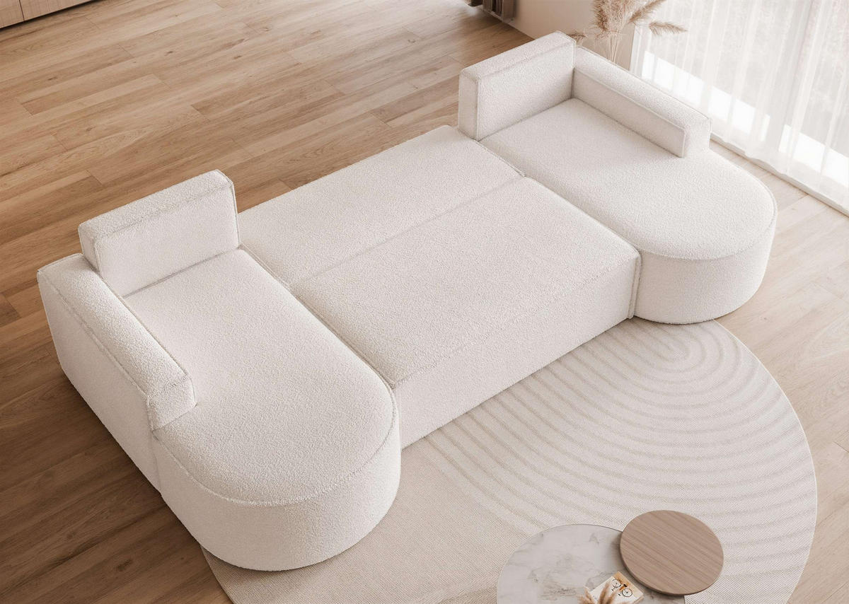 WOHNLANDSCHAFT U-Form mit Schlaffunktion, Creme - Creme, Textil (316/88/157cm) - Idohome