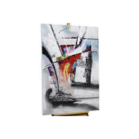 RUČNE MAĽOVANÝ AKRYLOVÝ OBRAZ 80/120 cm, sivý, abstraktný geometrický motív - sivá, drevo/textil (80/120cm) - KUNSTLOFT