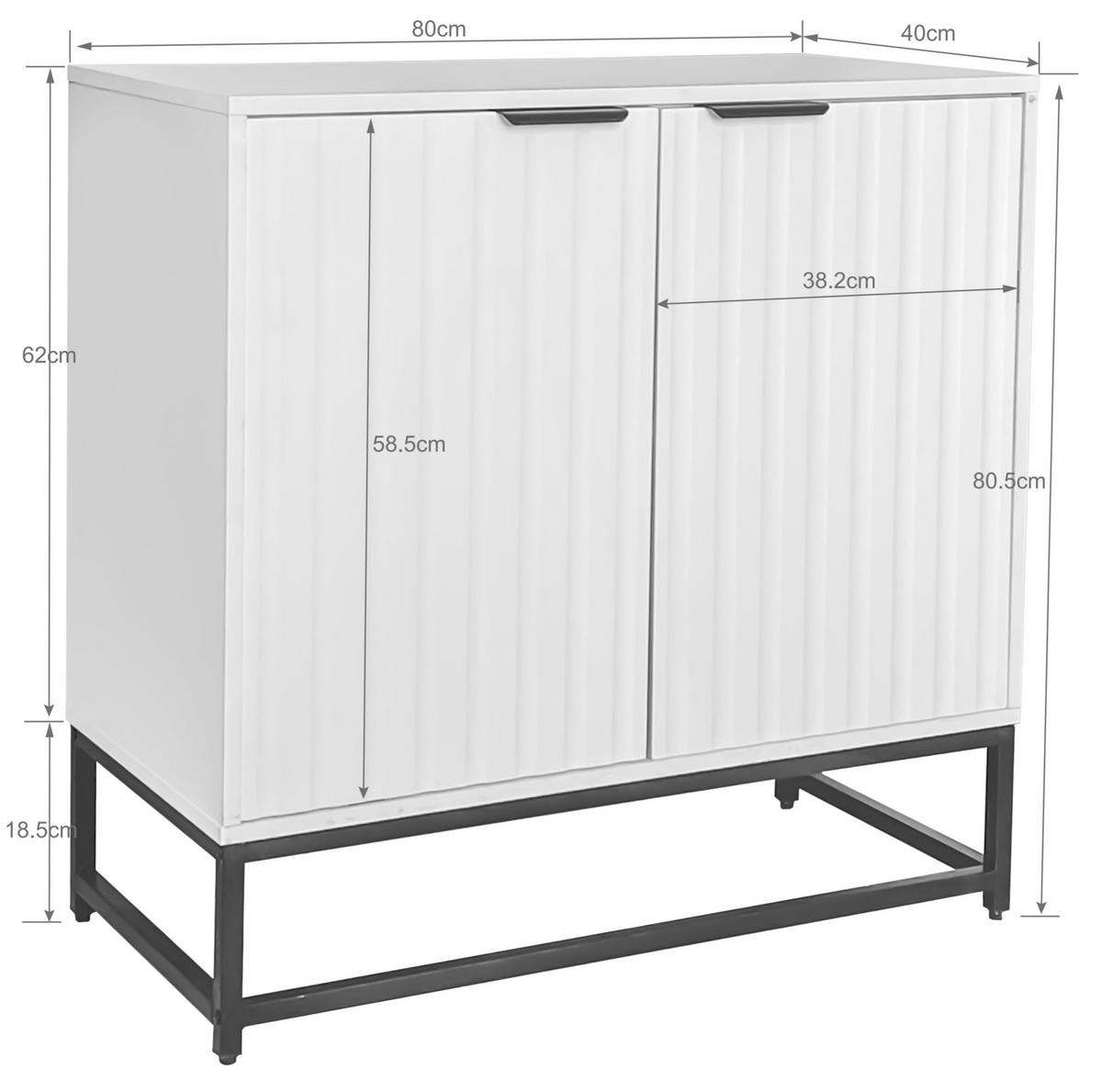 KOMMODE 80/40/80 cm mit 2 Türen und Metallgriffen – weiß - Weiß, Holzwerkstoff (80/80/40cm) - BEAOK