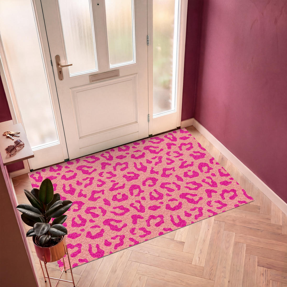 FUSSMATTE Pantherdruck - Rosa - Tierdruck - Minimalistisch Sauberlaufmatte 180x120 cm - Pink, Kunststoff (180/120cm) - MuchoWow