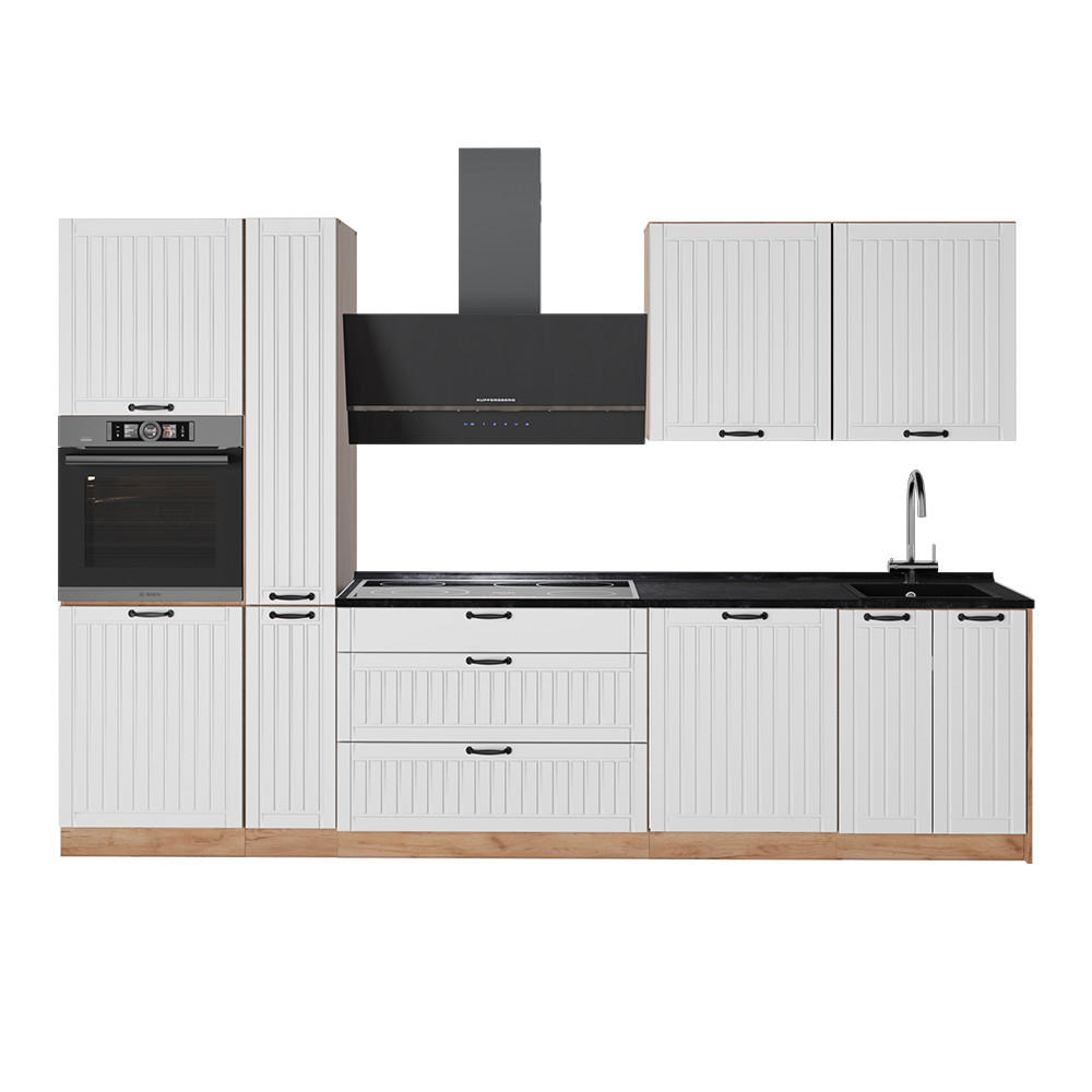 KÜCHENZEILE Fame-Line, Weiß Landhaus/Goldkraft Eiche, 310 cm, AP Anthrazit - Honigeiche/Weiß, Holzwerkstoff (310/206.8/60cm) - Vicco