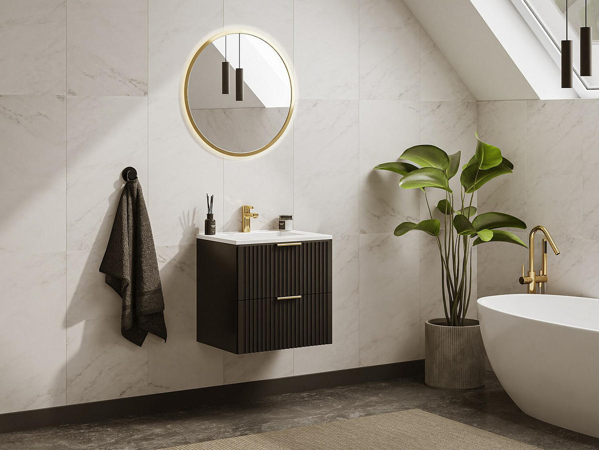 EINZELWASCHTISCH - 60cm x 46cm - MDF - schwarz - ZEVARA - Schwarz, Holz (60/57/46cm) - Vente-Unique