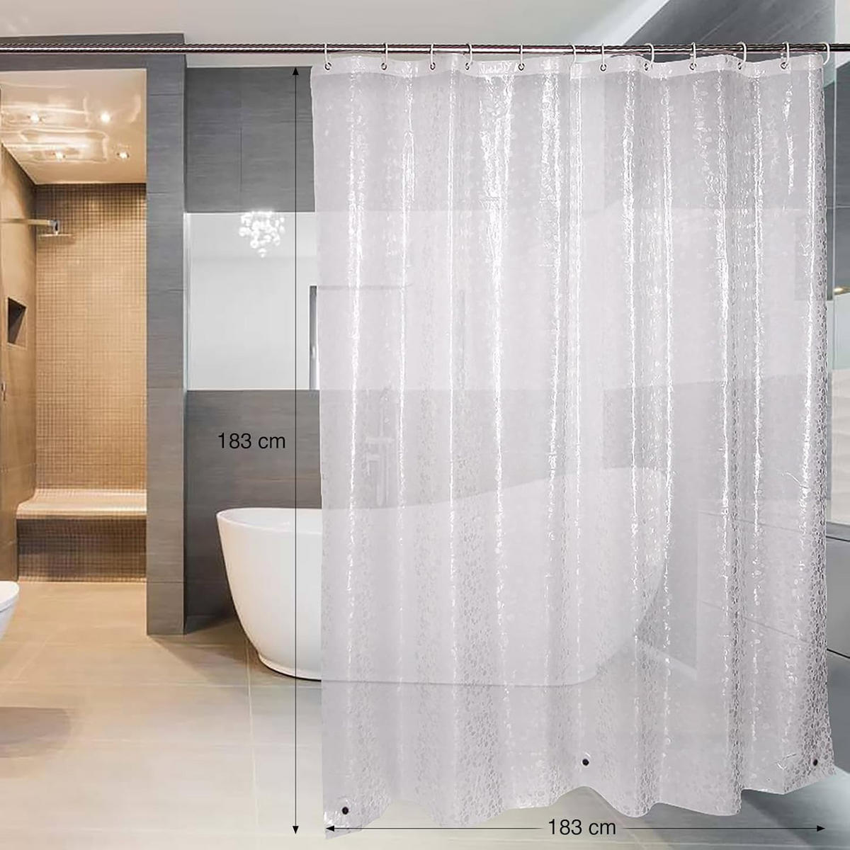 DUSCHVORHANG schimmelresistent EVA wasserdicht mit Ringen Muster Stein 3D - Transparent, Kunststoff (180/180cm) - MCBOSON