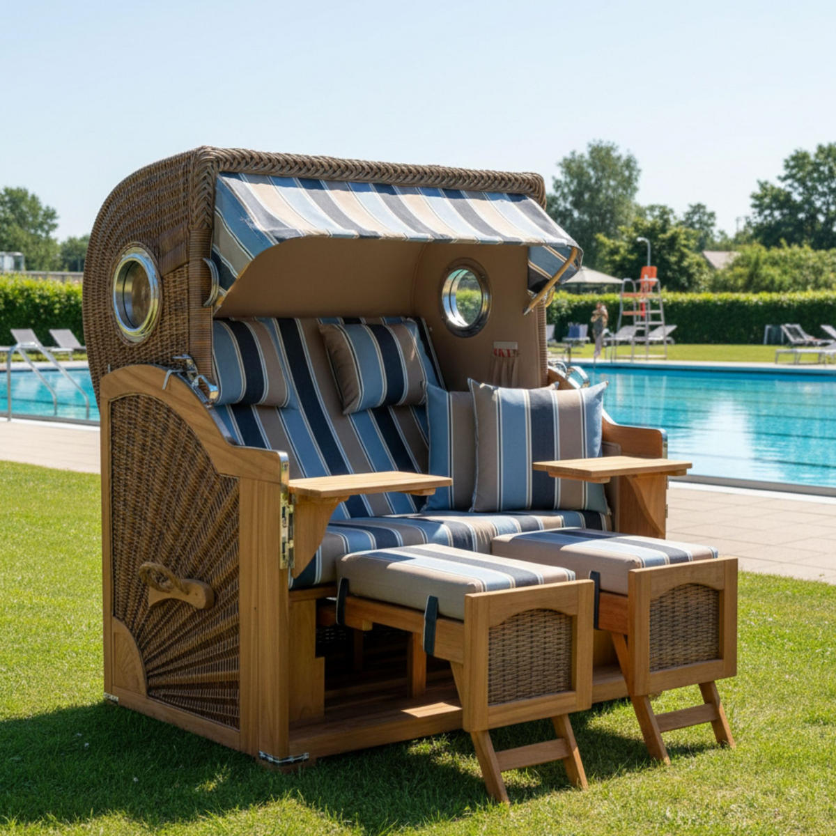 STRANDKORB XXL Düne Grande Teak Banana - Blaugrau/Braun, Metall (142/170/95cm) - Mr. Deko