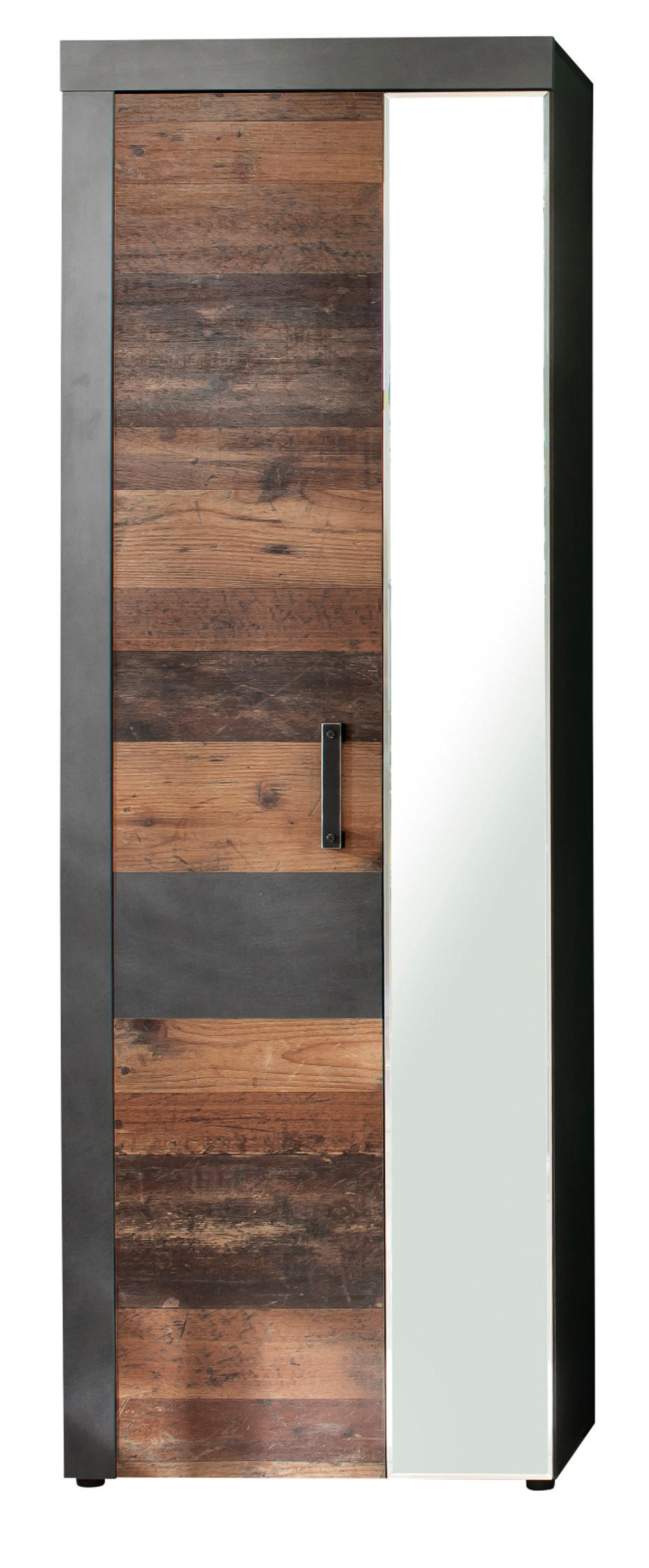 GARDEROBENSCHRANK Used Wood Shabby mit grau 65 cm, Schuhschrank mit 7 Fächern - Silberfarben/Schwarz, Glas/Holzwerkstoff (65/192/34cm) - Top.Furn