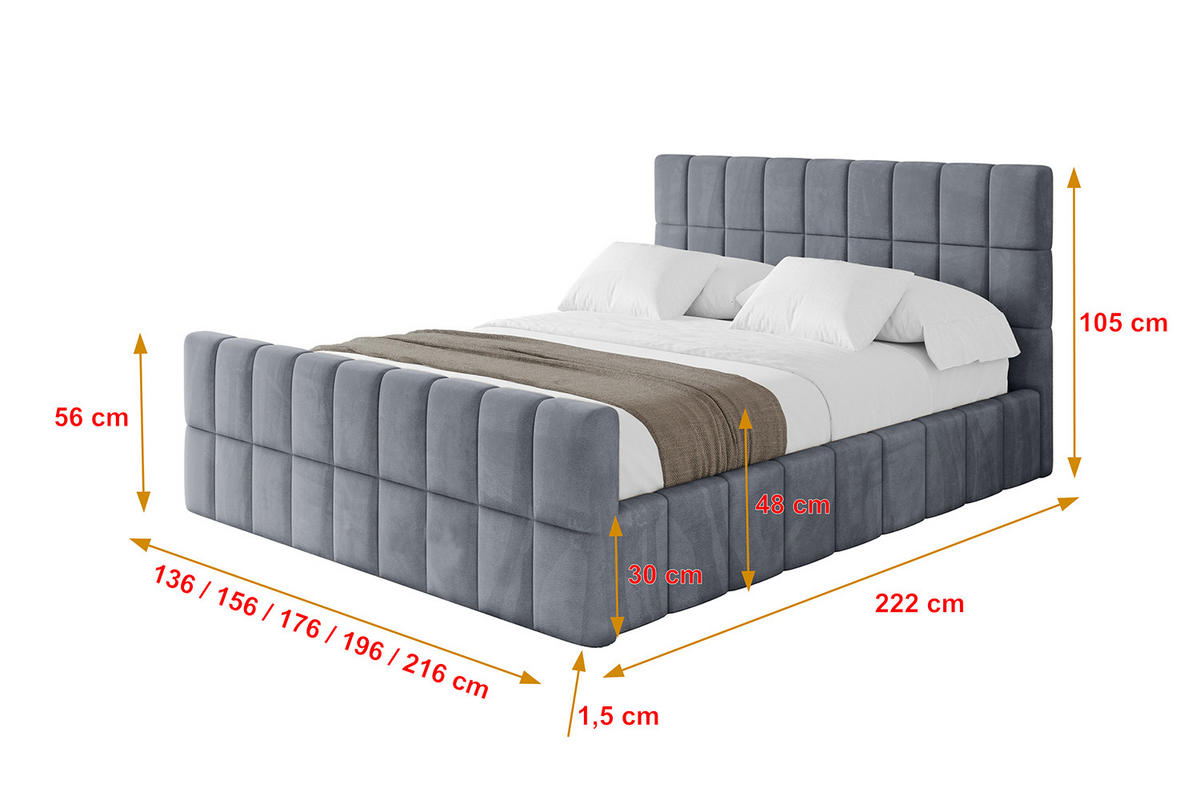 POLSTERBETT mit Bettkasten, Fußteil und Lattenrost, Boxbett mit Matratze H3/H4 - AMEA-Z 140x200 Grau - Grau, Holzwerkstoff/Textil (140/200cm) - ALTDECOR