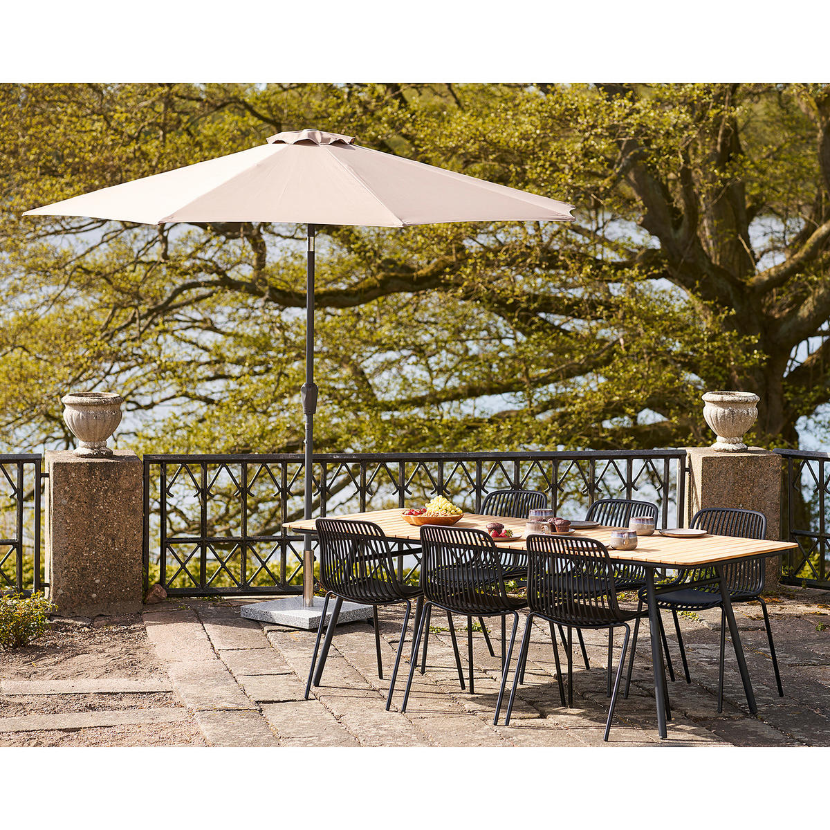 GARTENTISCH - Rechteckig - Schwarz - Braun - Stahl - 90 x 74 x 220 cm - Schwarz/Braun, Holz/Metall (220/90/74cm) - home24